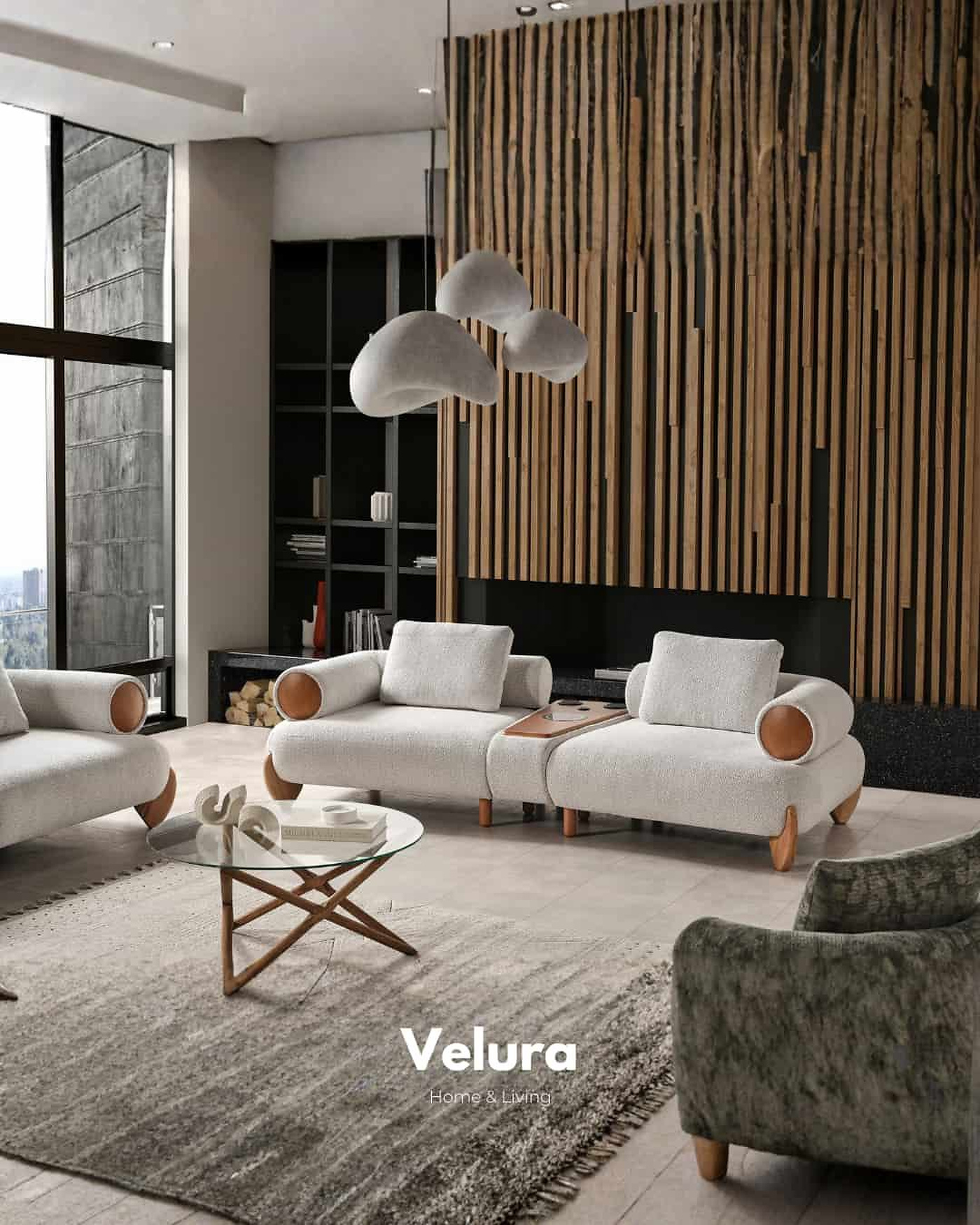 Soho Koltuk Takımı, ceviz detaylı, dokuma kumaş, yerden yüksek