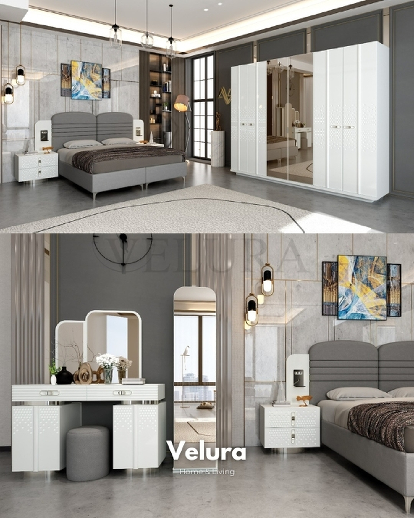 Yıldız Beyaz Yatak Odası Takımı - Velura Home Velura Home Yıldız Serisi Beyaz Yatak Odası