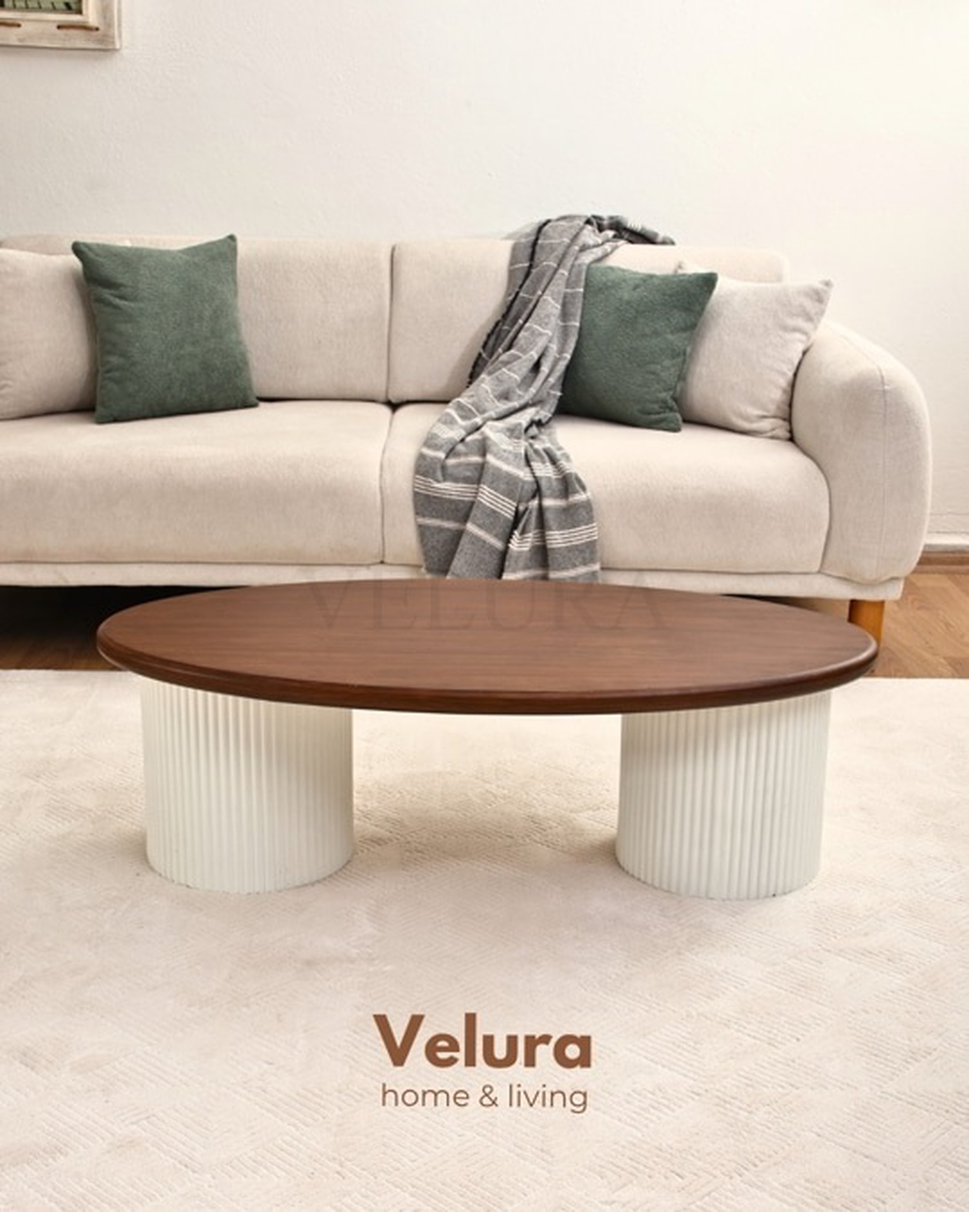 Zag Orta Sehpa ceviz tabla beyaz ayak 120x40x30 cm modern tasarım