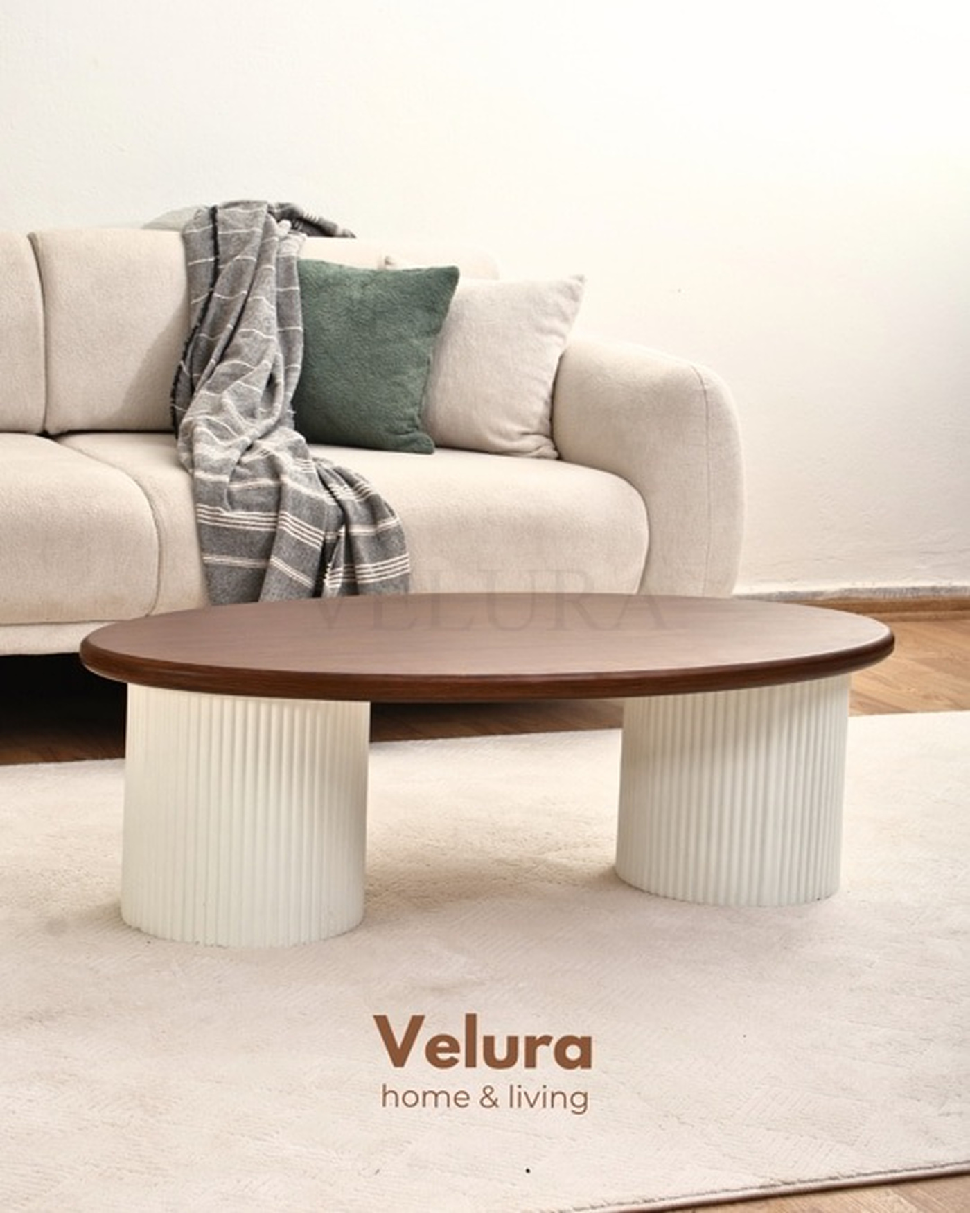 Zag Orta Sehpa ceviz tabla beyaz ayak 120x40x30 cm modern tasarım