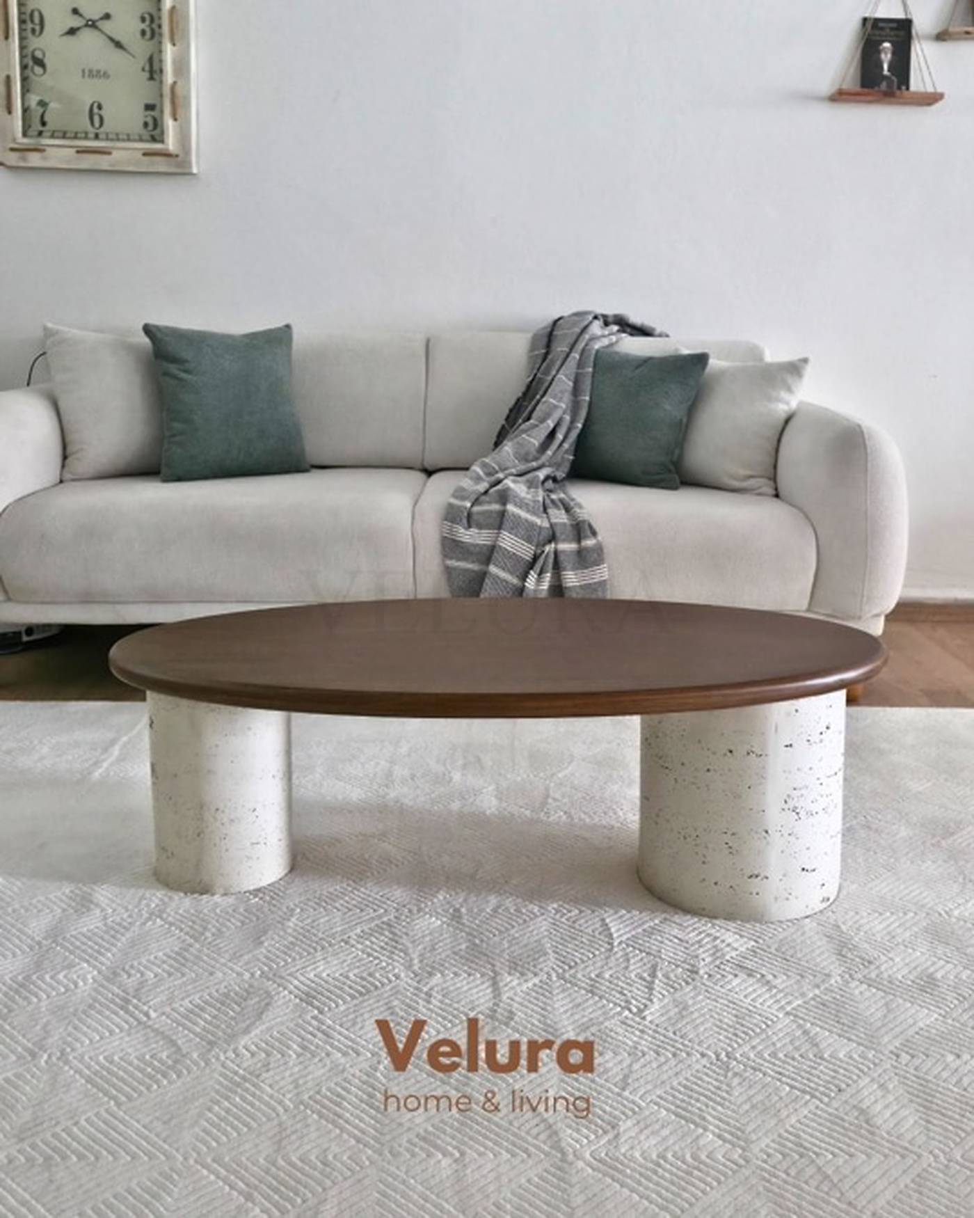 Zag Orta Sehpa taş desen ayak ceviz tabla 120x40x30 cm modern orta sehpa