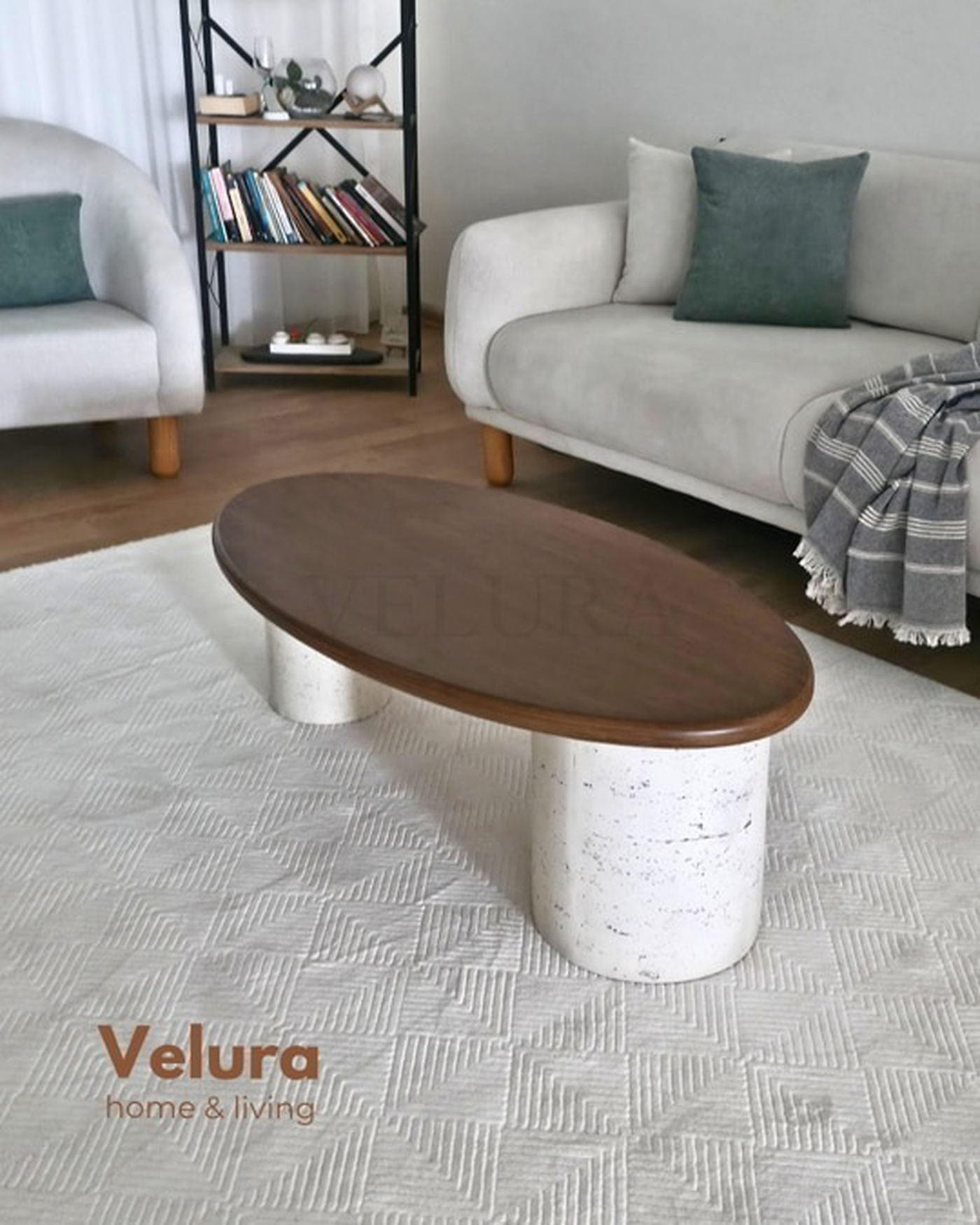 Zag Orta Sehpa taş desen ayak ceviz tabla 120x40x30 cm modern orta sehpa