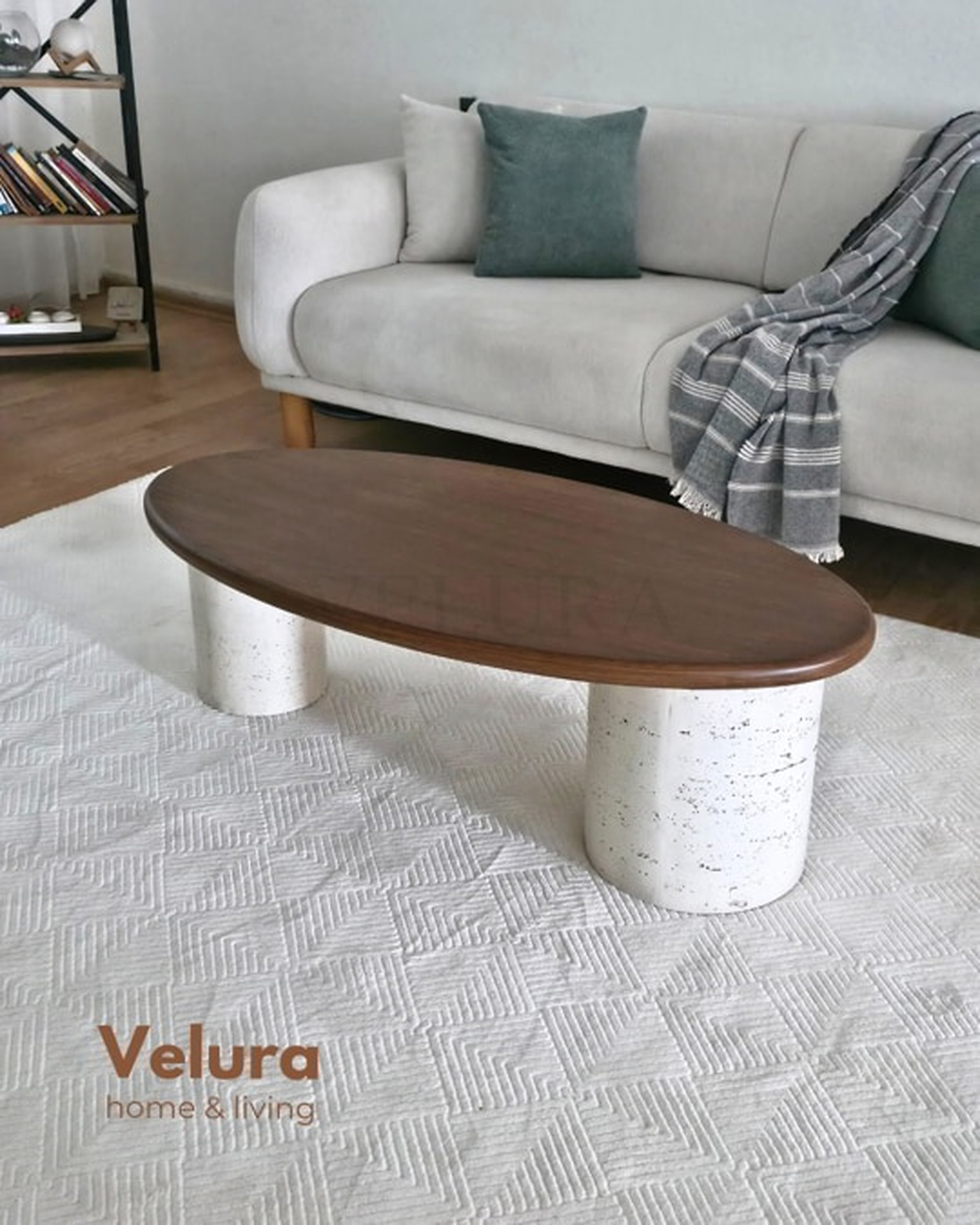 Zag Orta Sehpa taş desen ayak ceviz tabla 120x40x30 cm modern orta sehpa