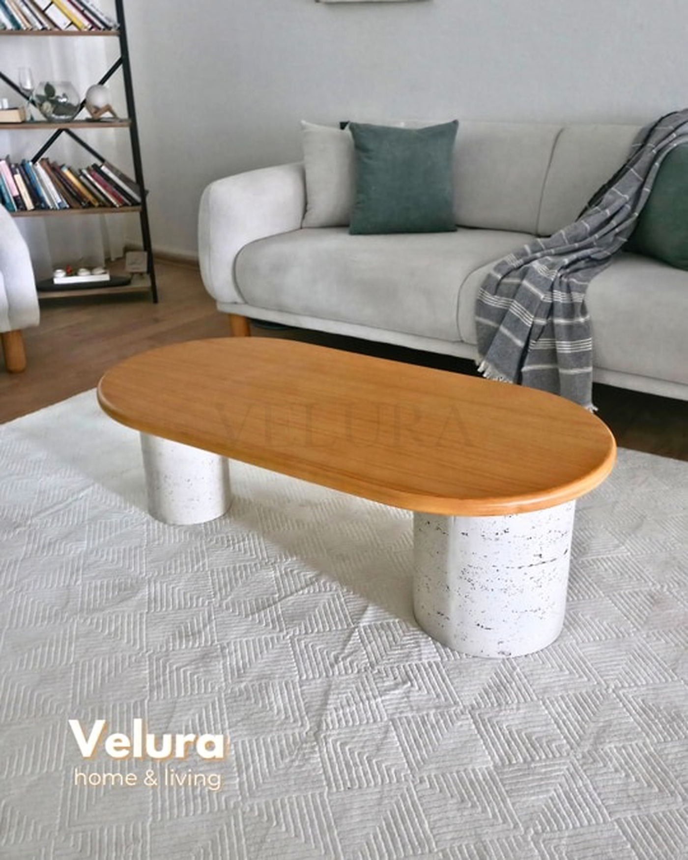 Zag Orta Sehpa meşe tabla taş desen ayak 120x60x35 cm modern orta sehpa