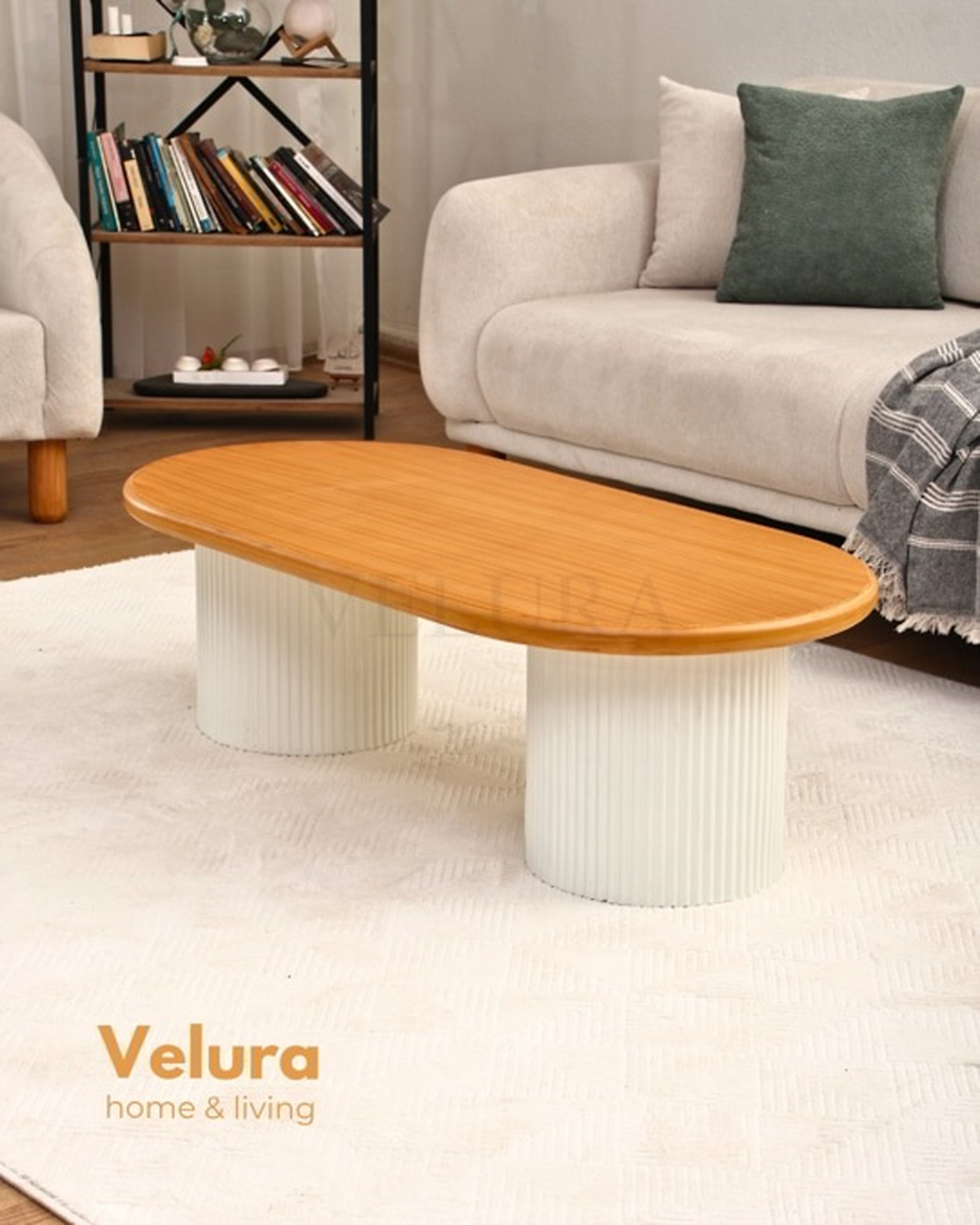 Zag Orta Sehpa meşe tabla beyaz ayak 120x60x35 cm modern orta sehpa