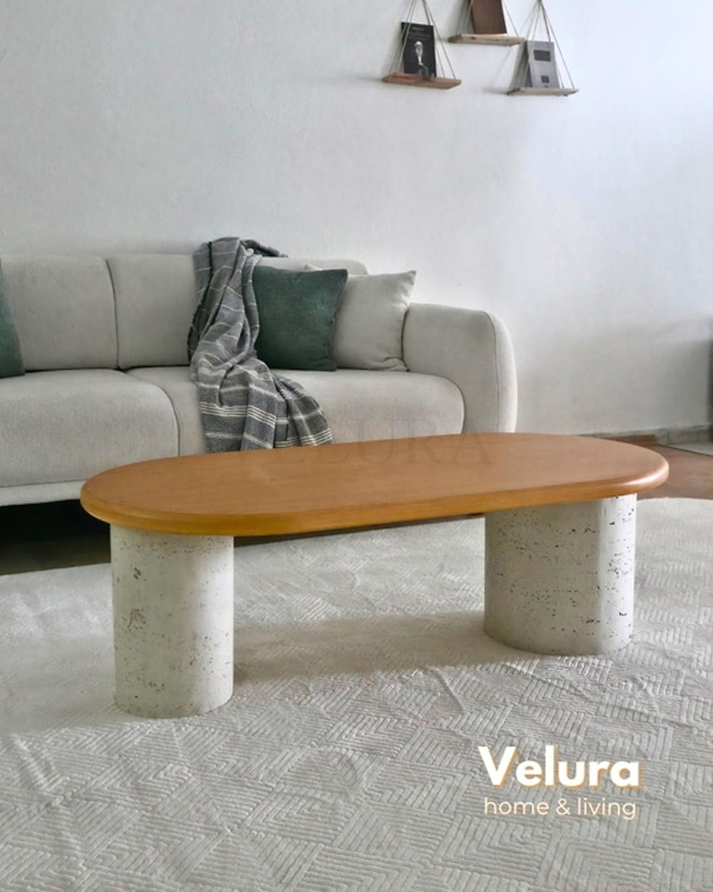 Zag Orta Sehpa meşe tabla taş desen ayak 120x60x35 cm modern orta sehpa
