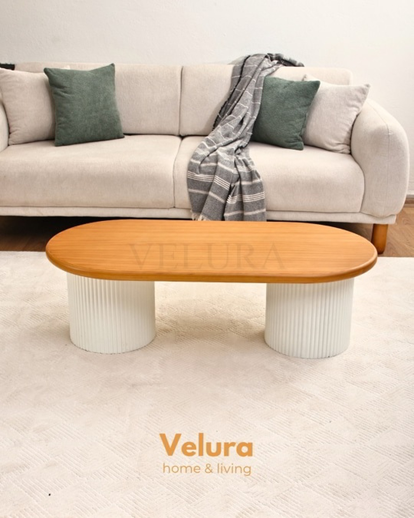 Zag Orta Sehpa meşe tabla beyaz ayak 120x60x35 cm modern orta sehpa