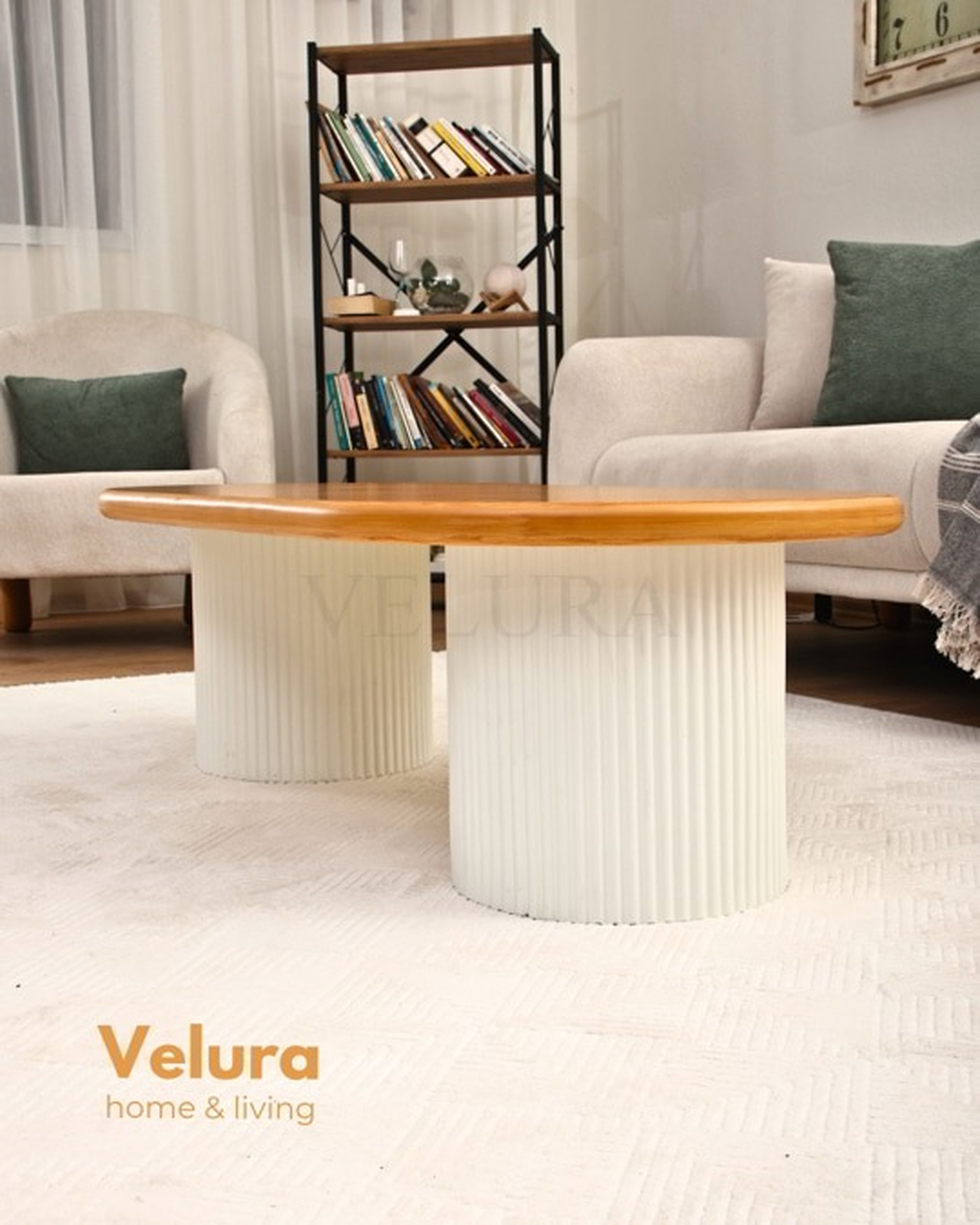 Zag Orta Sehpa meşe tabla beyaz ayak 120x60x35 cm modern orta sehpa