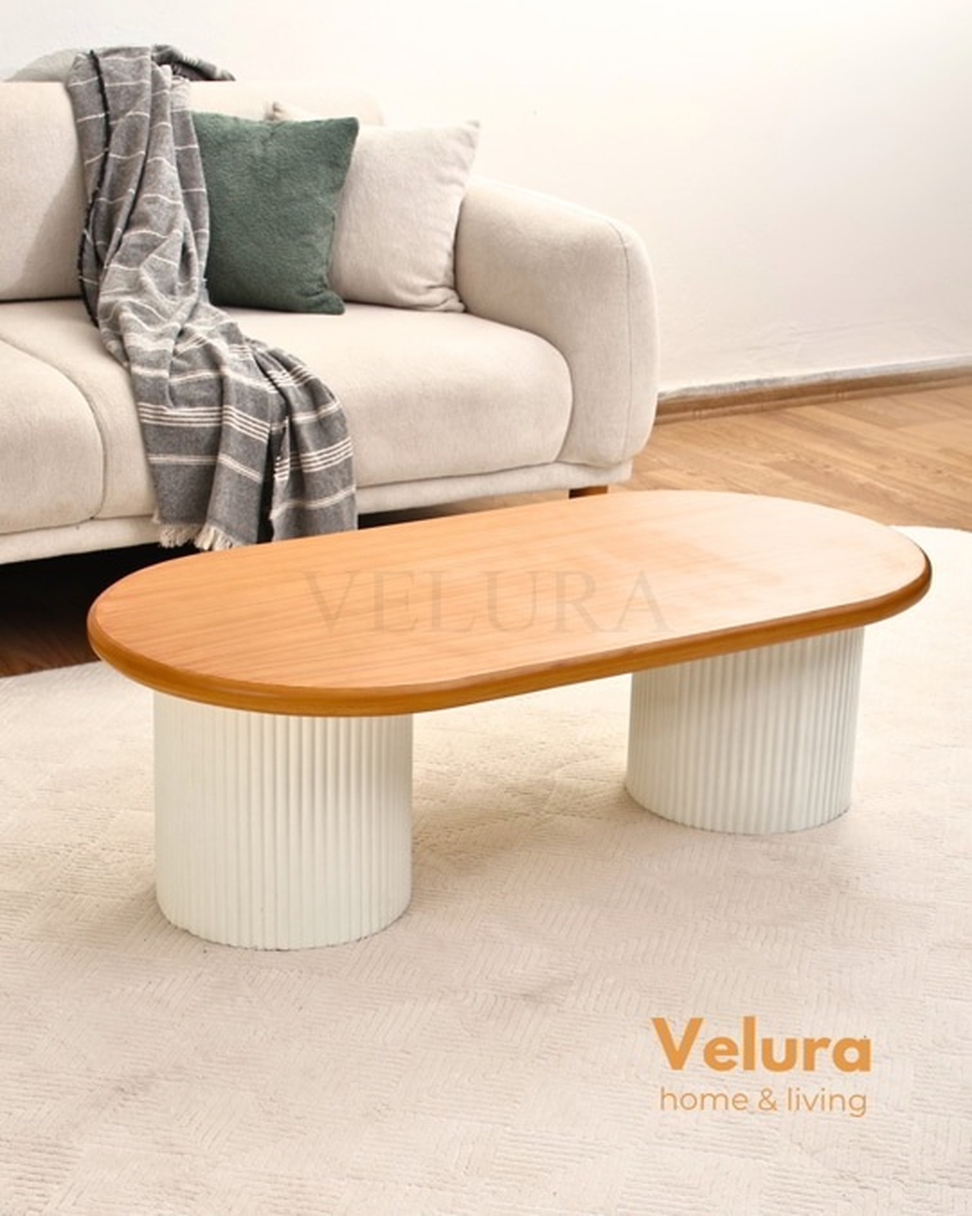 Zag Orta Sehpa meşe tabla beyaz ayak 120x60x35 cm modern orta sehpa