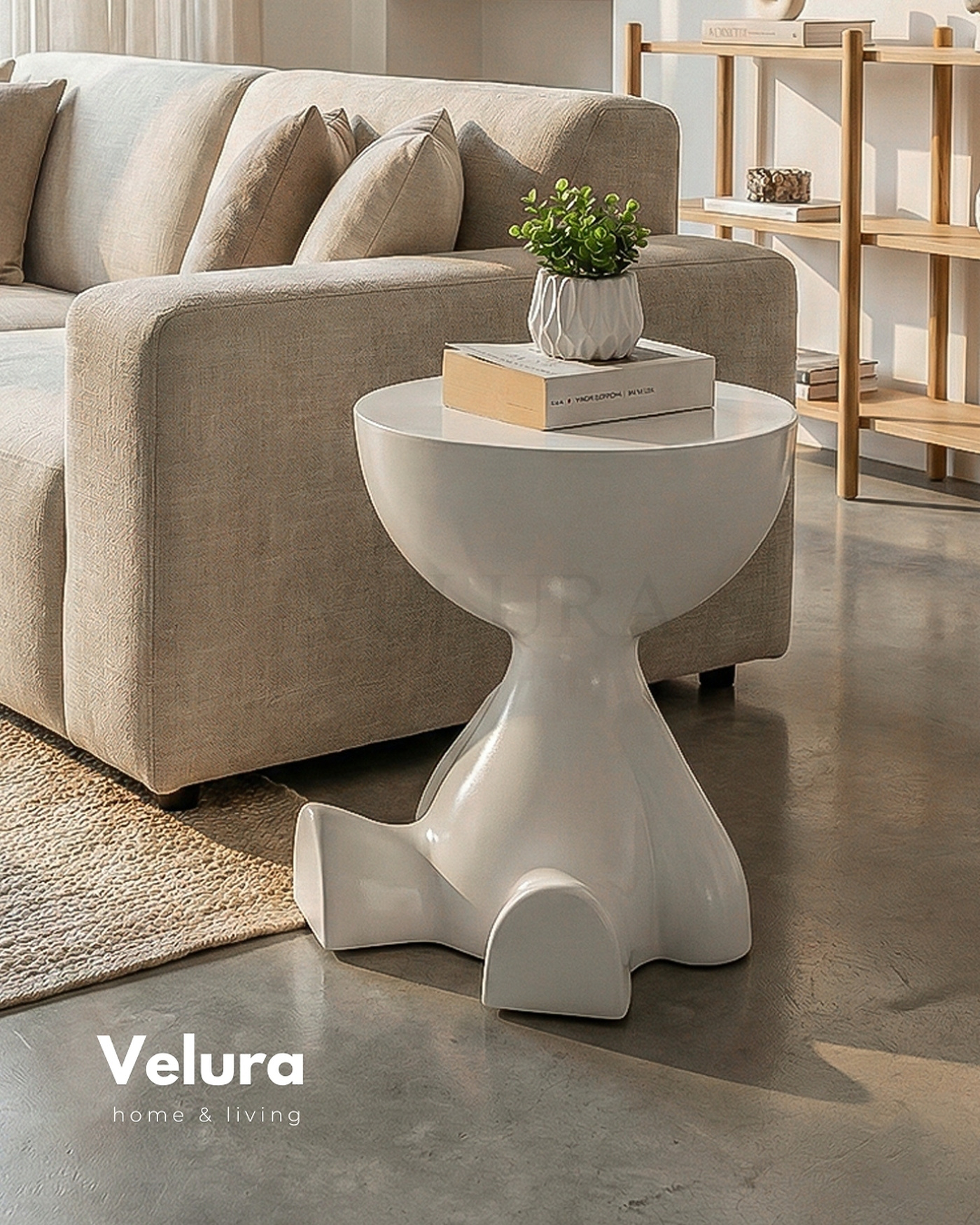Poliüretan Gövdeli Beyaz Sehpa – Velura Home Modern beyaz yan sehpa modeli