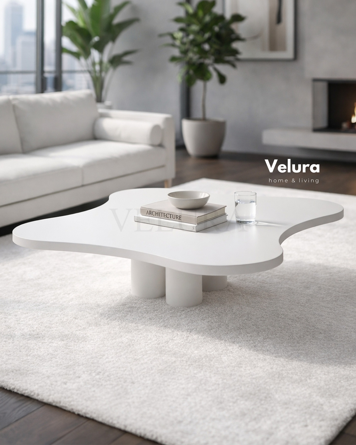 Modern salon için beyaz MDF orta sehpa 35 cm yükseklik