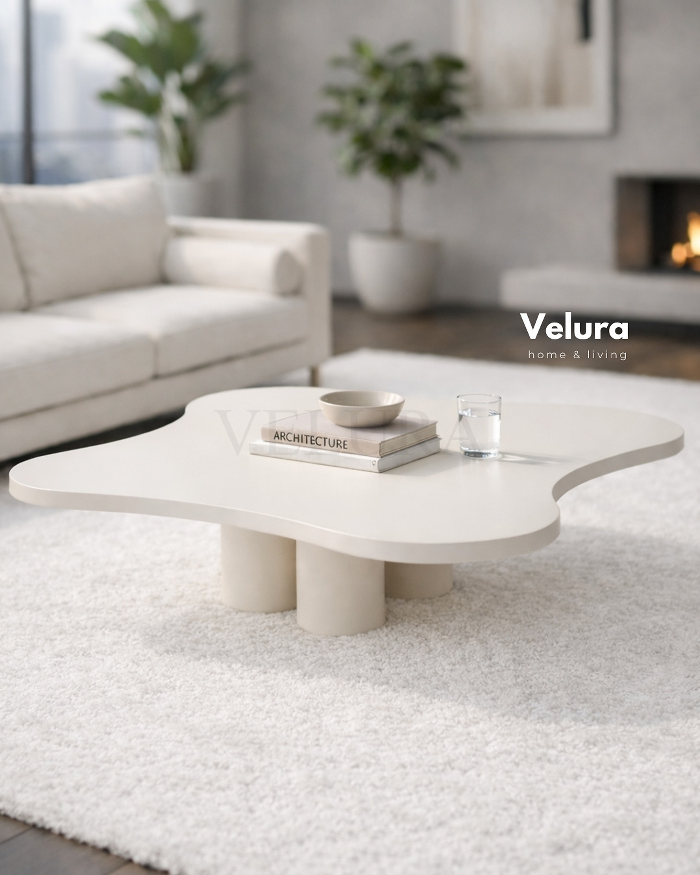 Kelebek Orta Sehpa kırık beyaz 100x100x35 cm MDF modern orta sehpa