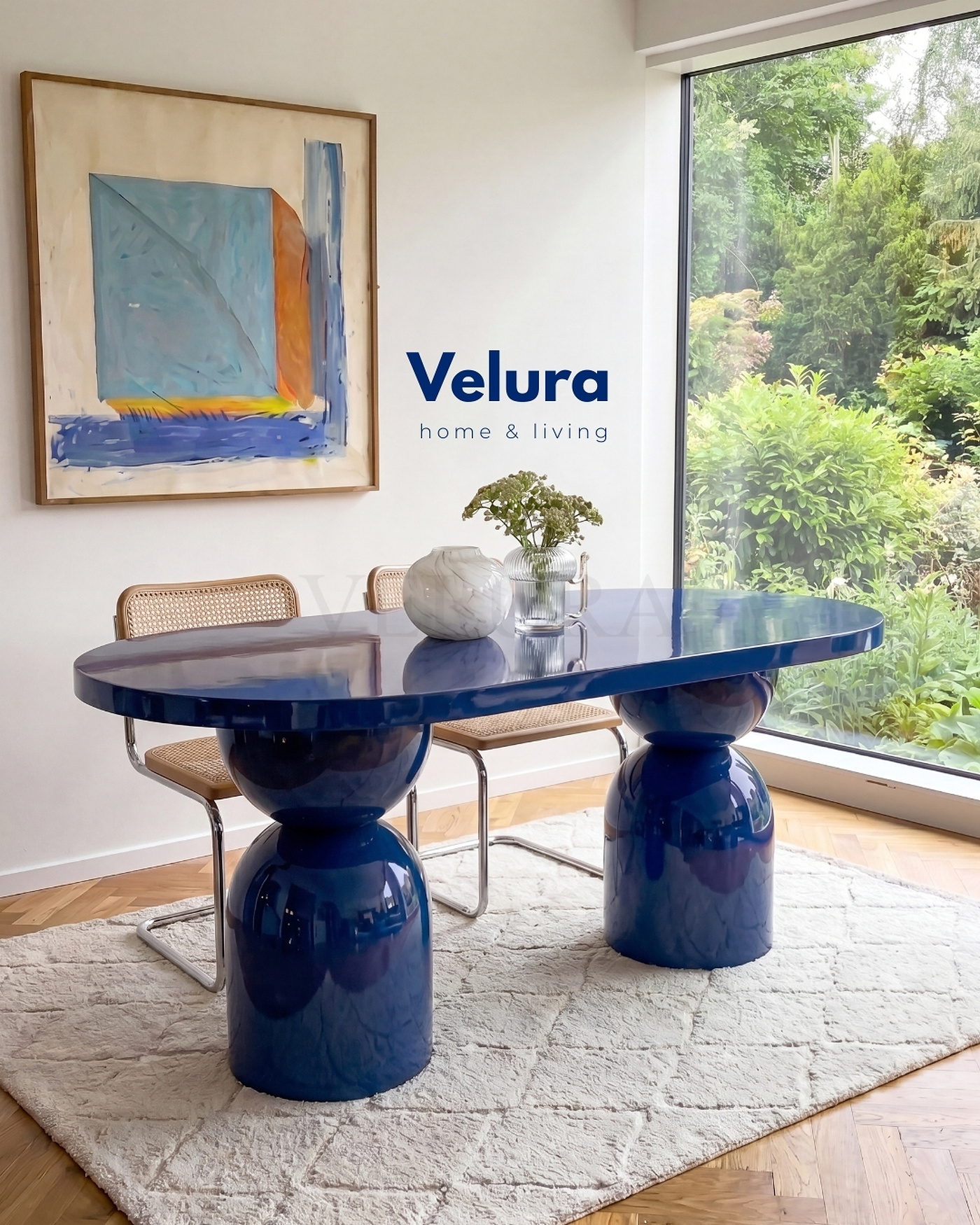 Fiberglas Ayaklı Lacivert Yemek Masası Fiberglas ayaklı lacivert Lura masa modern yemek odası tasarımı