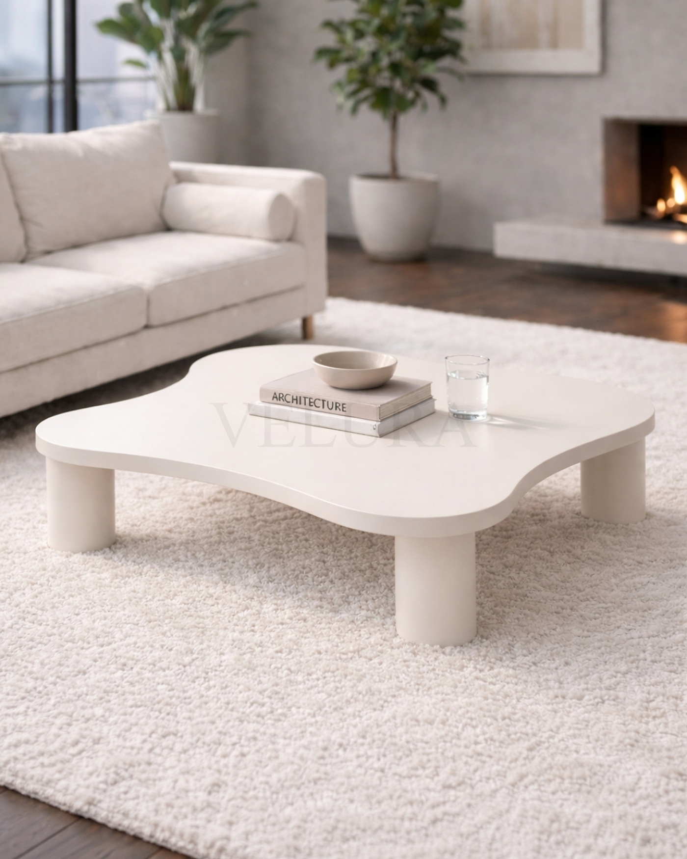 Kelebek Orta Sehpa kırık beyaz 100x100x35 cm MDF modern orta sehpa