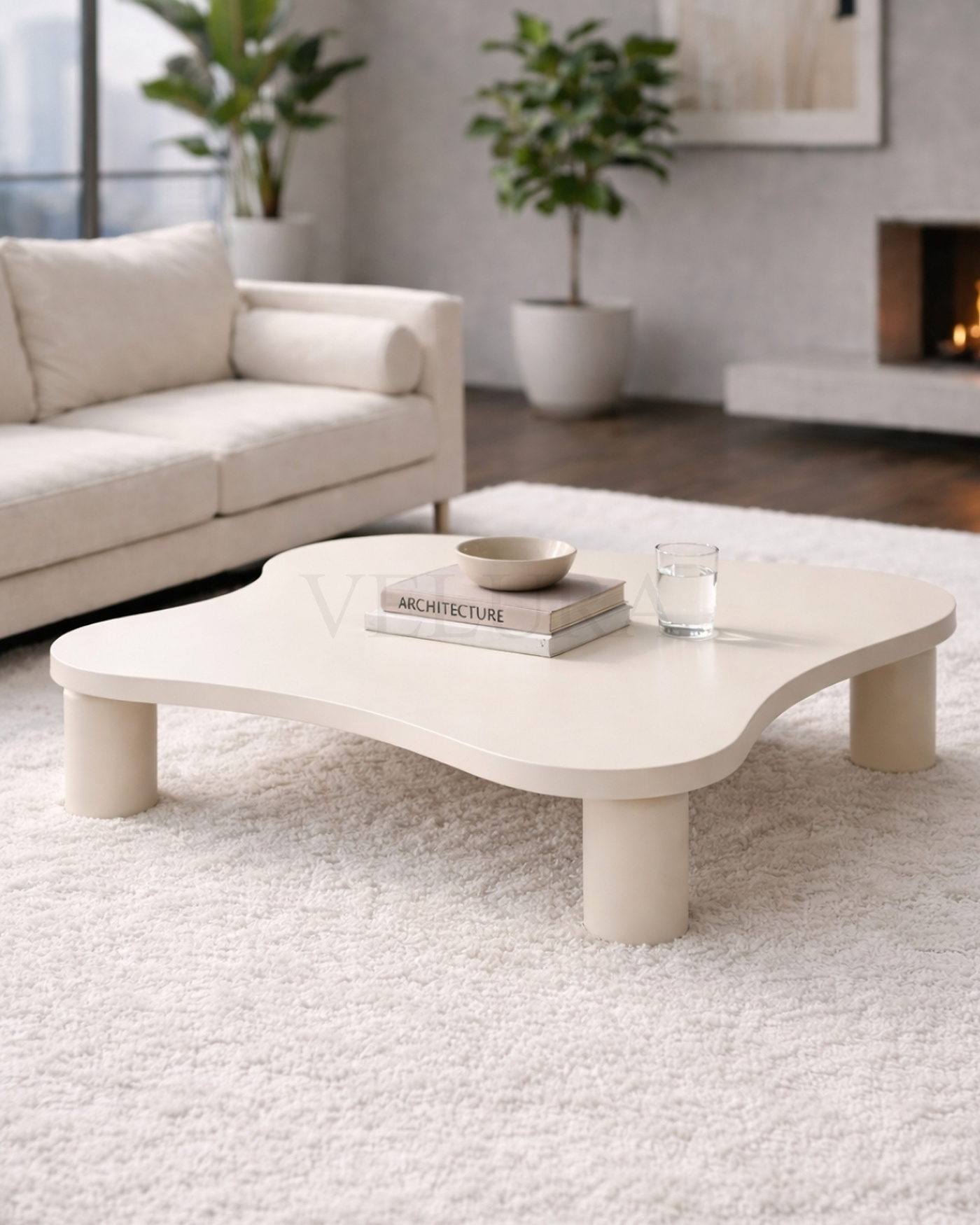 Krem Kelebek Orta Sehpa MDF Modern salon için krem MDF orta sehpa 35 cm yükseklik