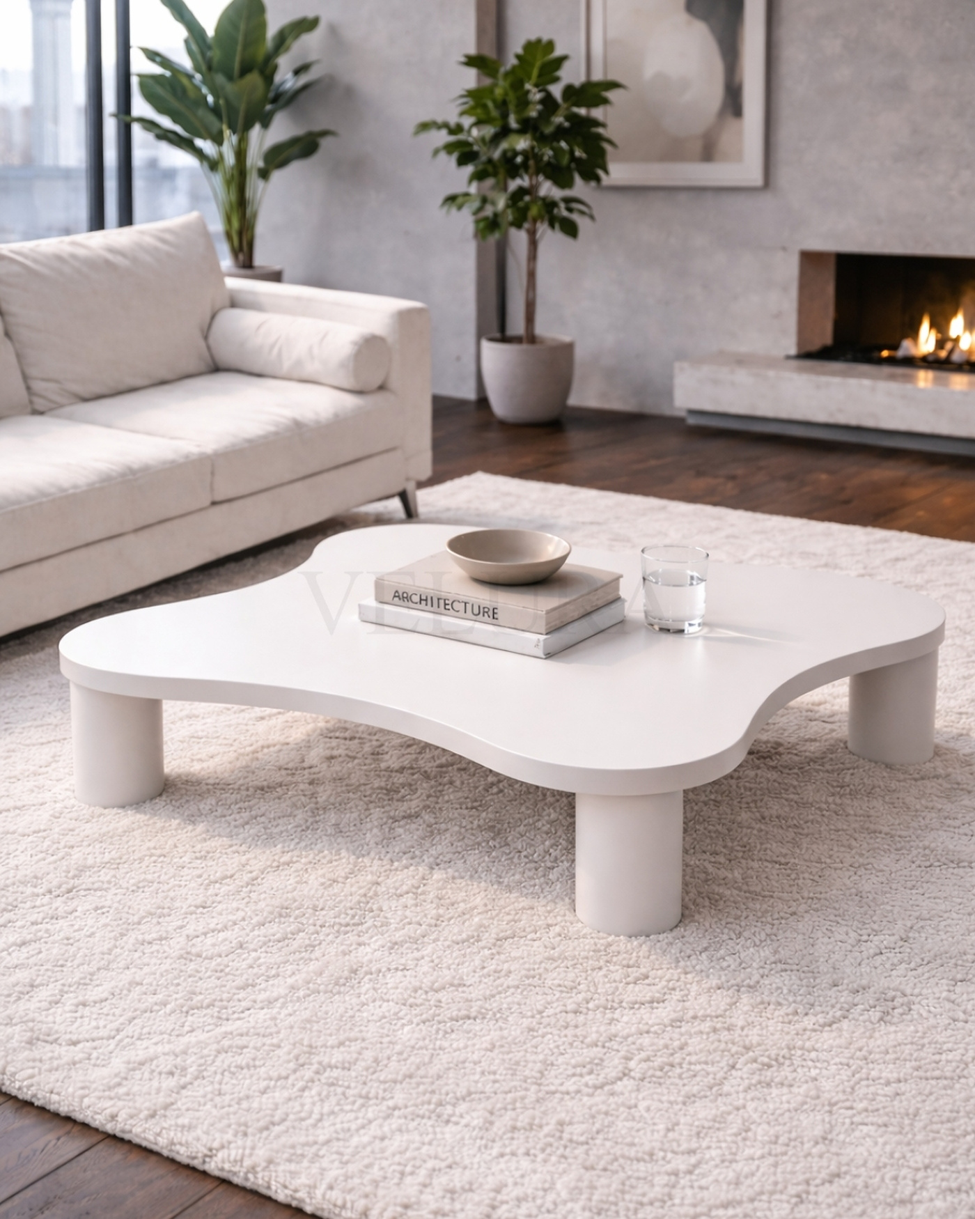 Modern salon için beyaz MDF orta sehpa 35 cm yükseklik