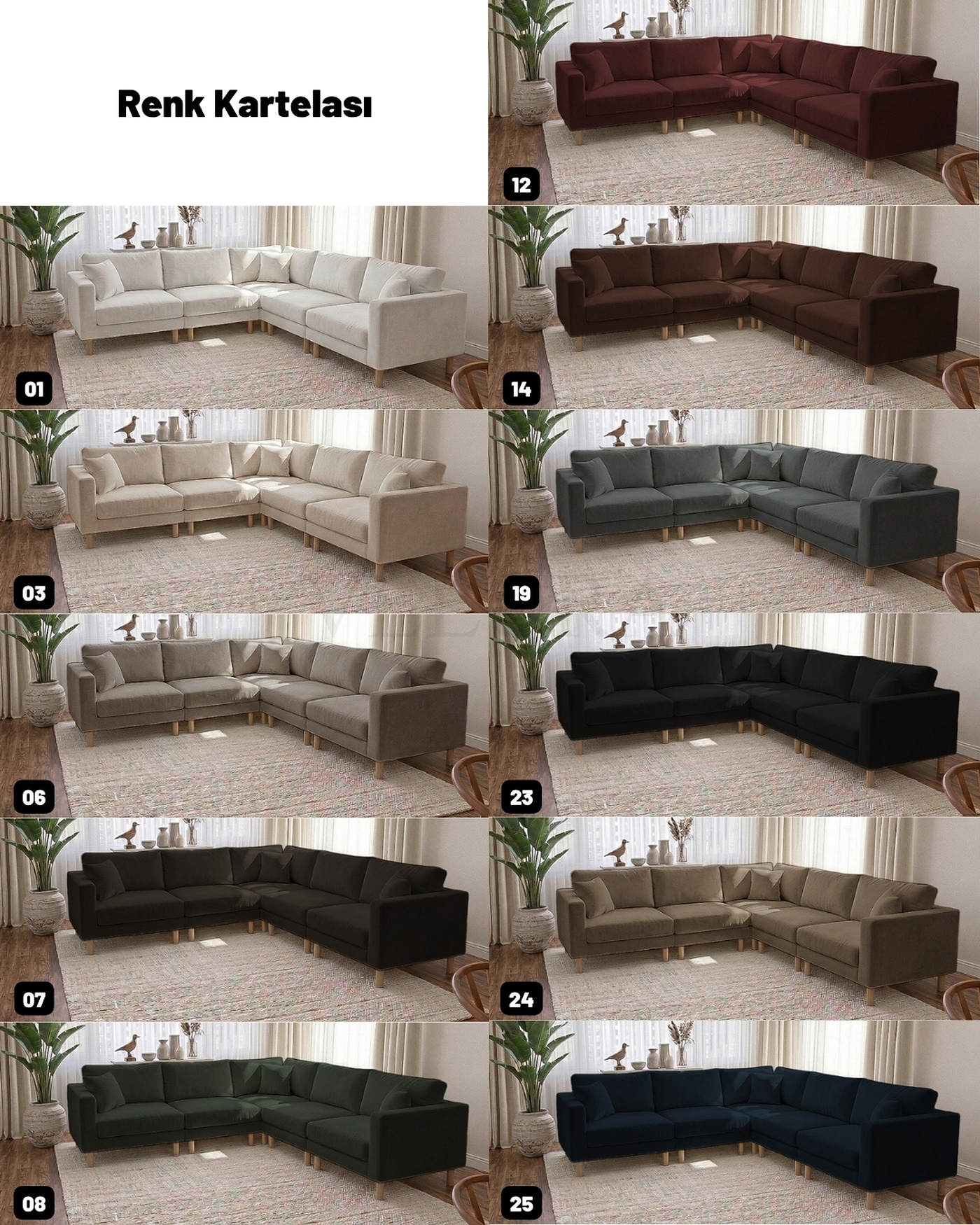 Krem Kadife Modüler Armin Köşe Koltuk Krem kadife Armin köşe takımı 250 x 250 cm geniş oturumlu model