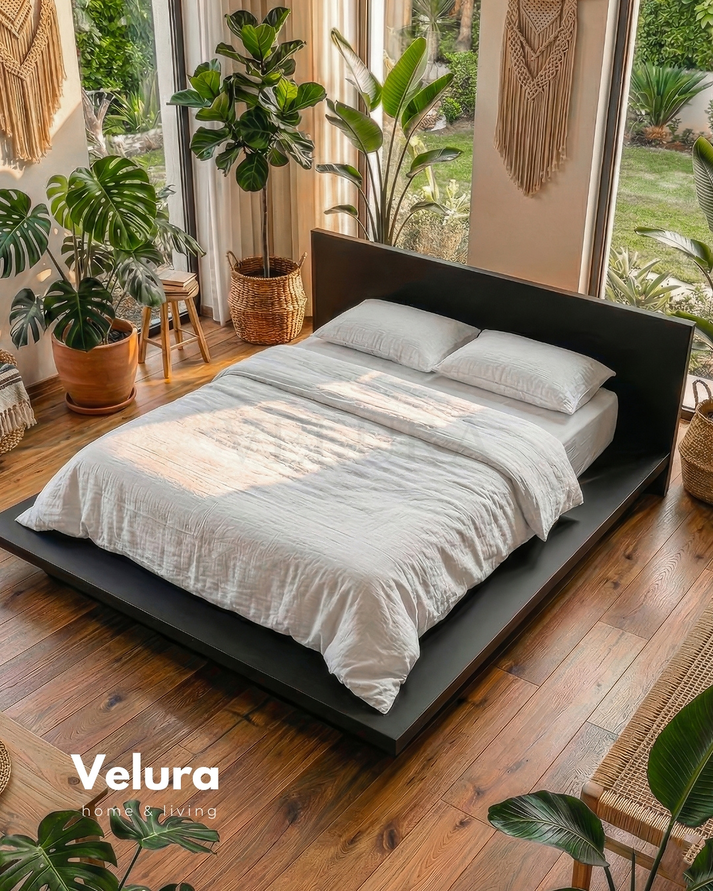 Voga Karyola - Siyah iskandinav tarz MDF platform karyola 210x200