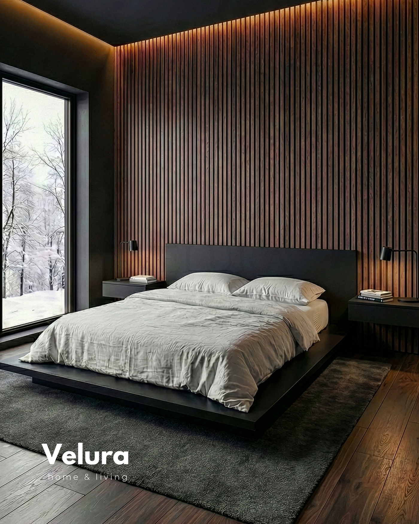 Voga Karyola - Siyah iskandinav tarz MDF platform karyola 210x200
