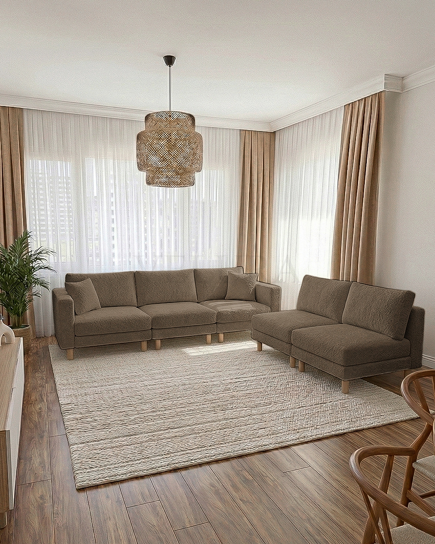 Armin modüler köşe koltuk 5 modüllü kahve kadife salon takımı