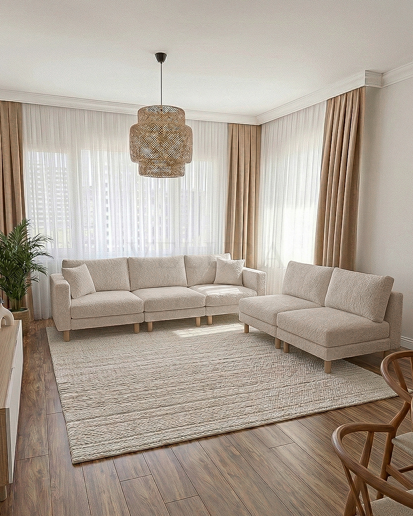 Krem kadife Armin köşe takımı 250 x 250 cm geniş oturumlu model