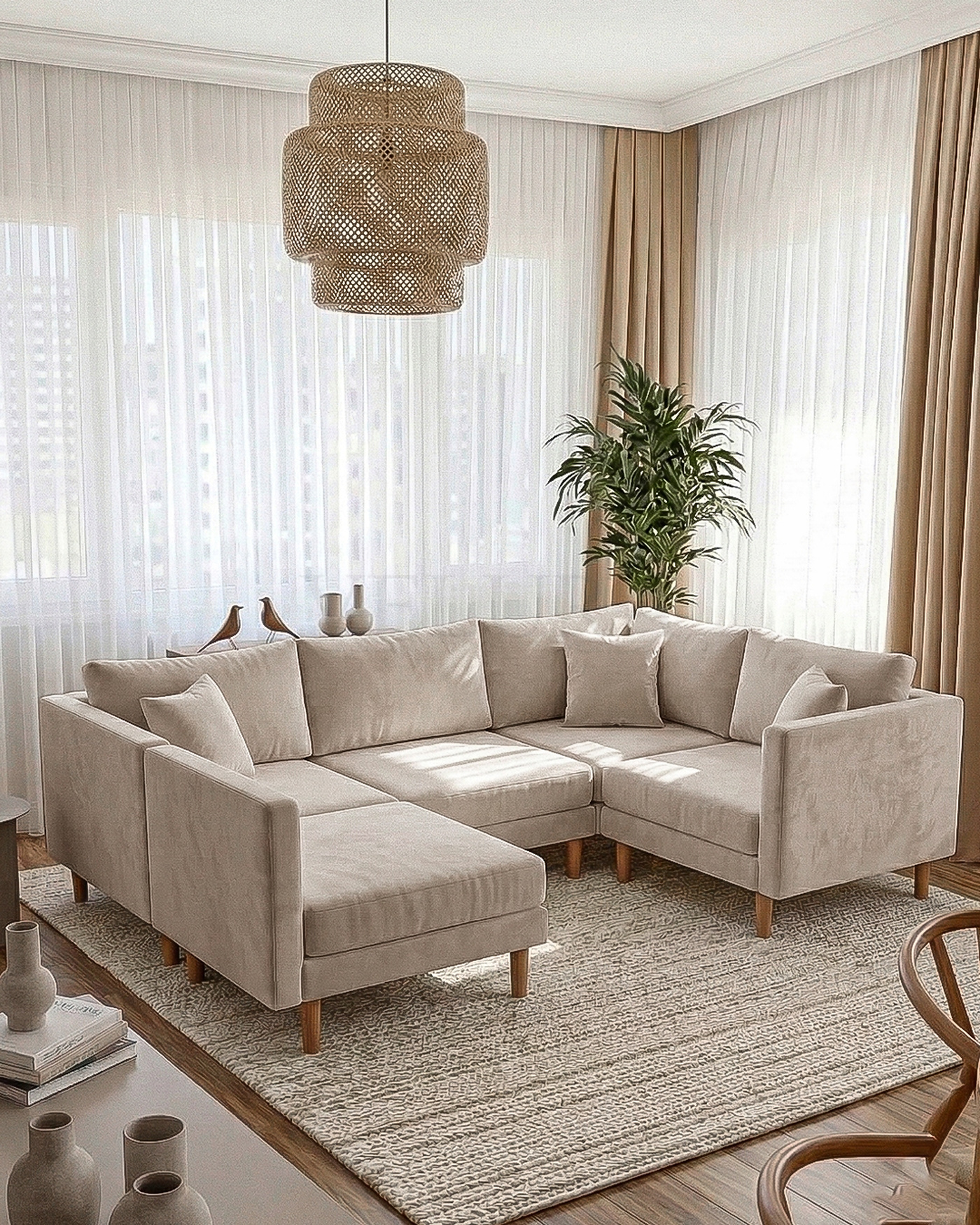 Krem kadife Armin köşe takımı 250 x 250 cm geniş oturumlu model