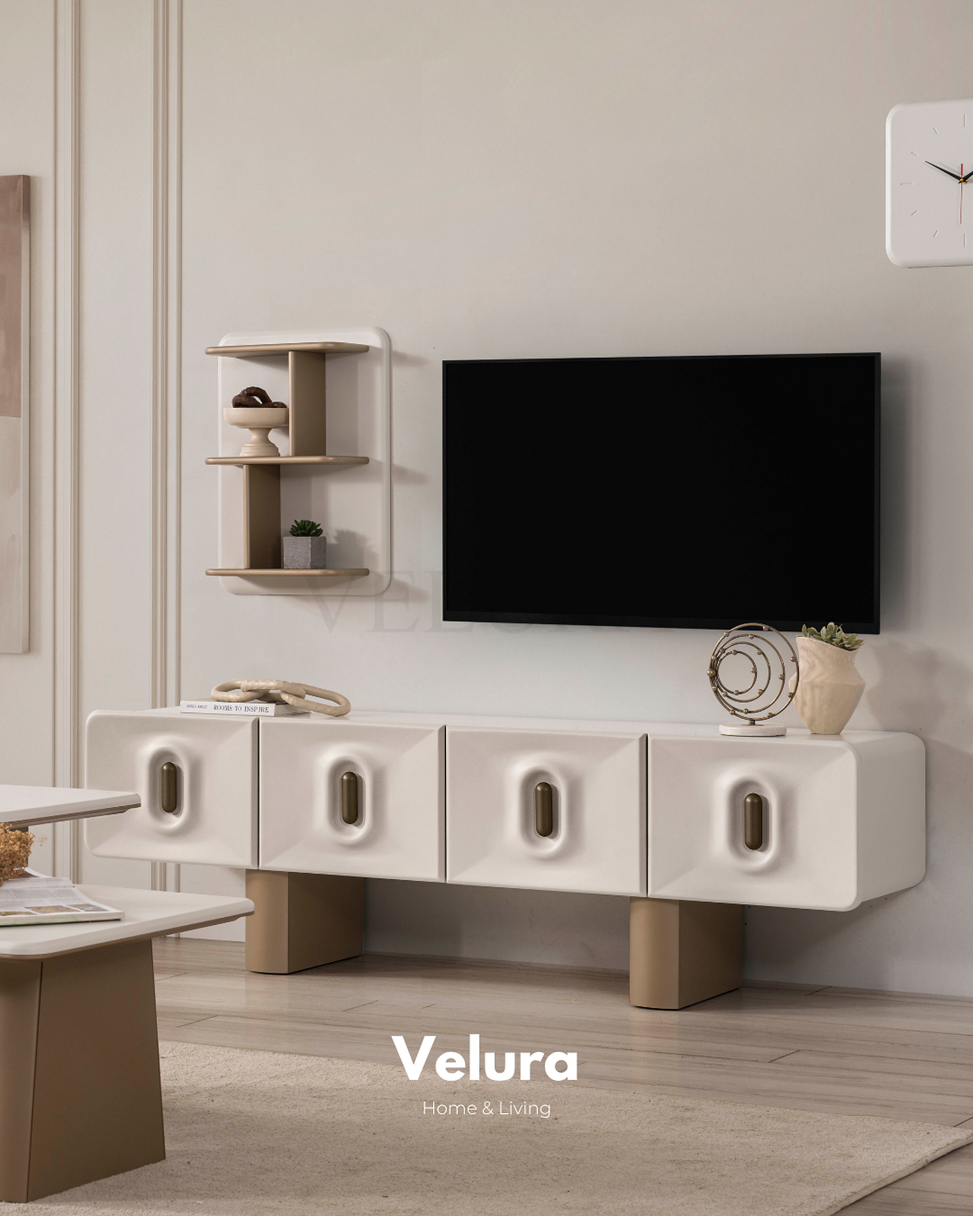 Beta Bonje Tv Ünitesi krem kahve gold modern MDF tasarım