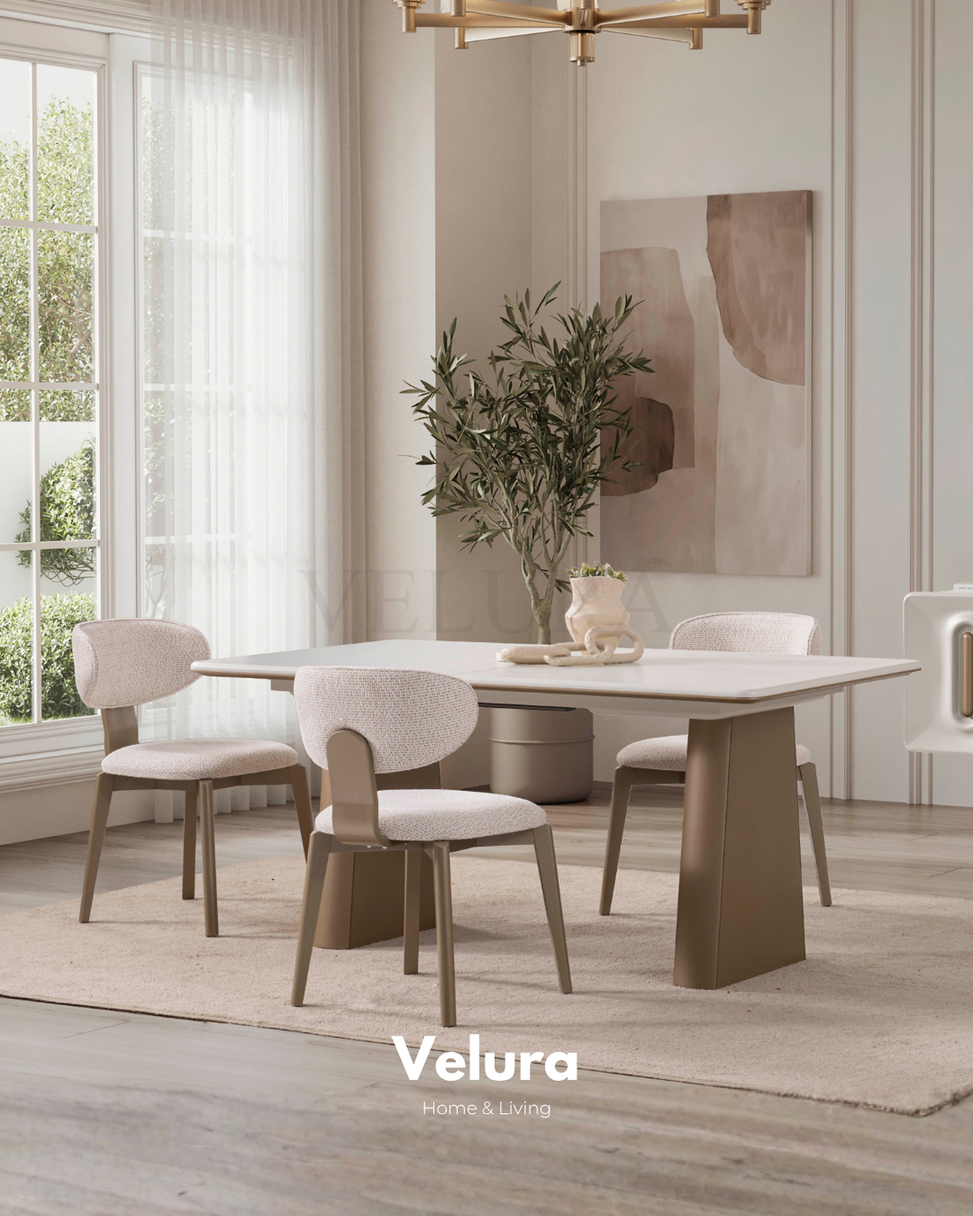Beta Bonje Yemek Masası krem kahve gold modern MDF masa