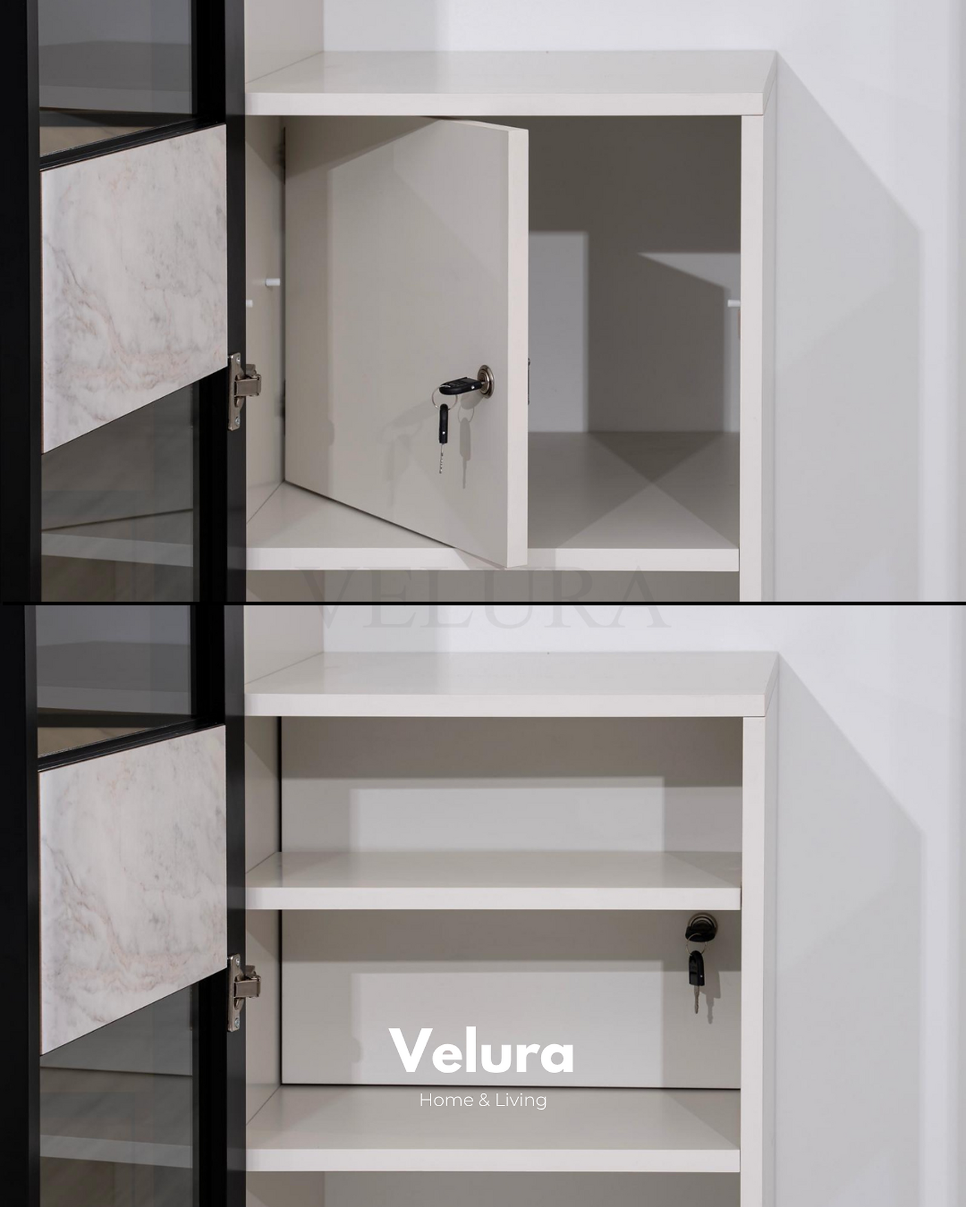 Bony gardırop kırık beyaz gövde füme cam kapaklı mermer desen detaylı modern yatak odası dolabı