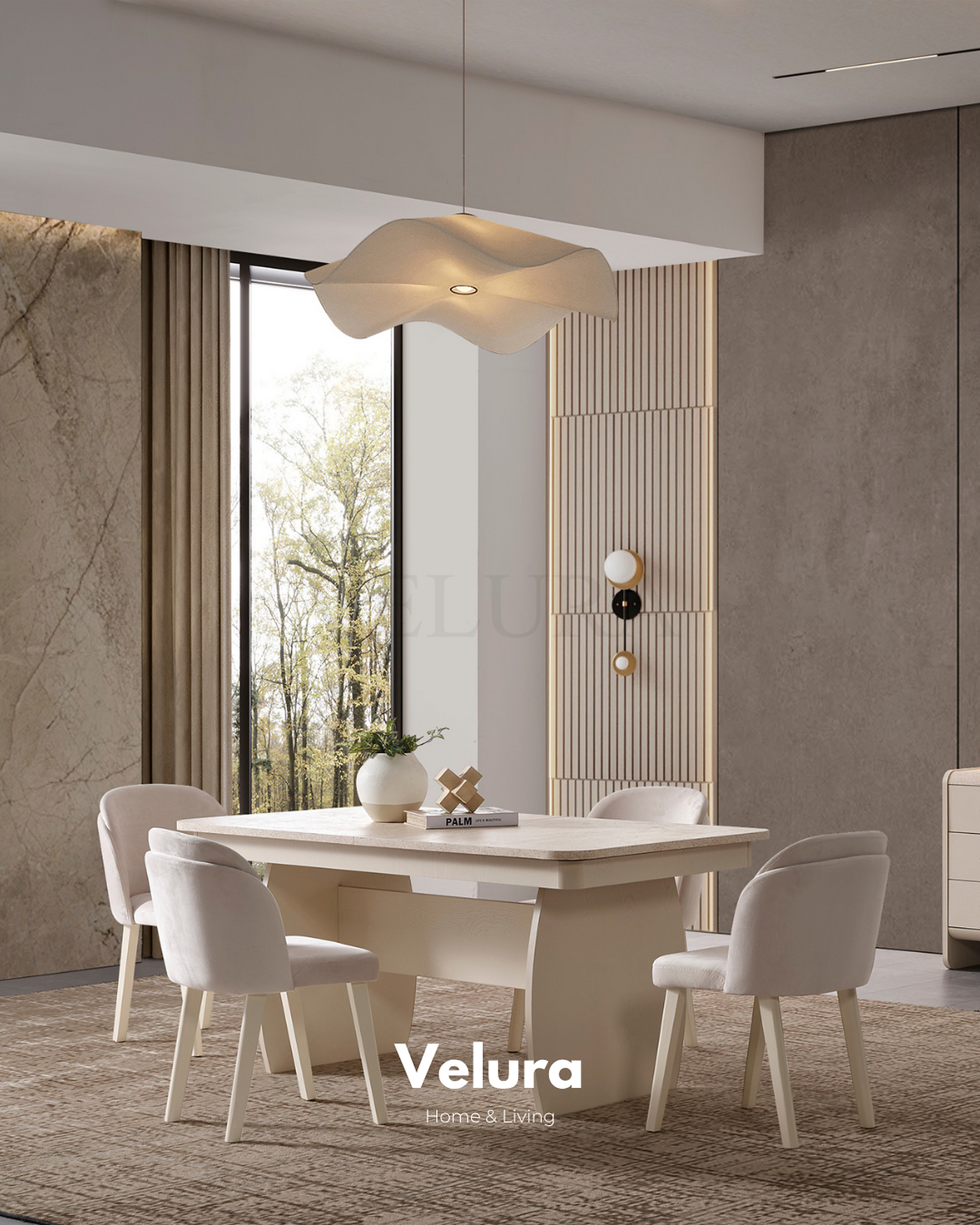 Defne Yemek Masası Krem traverten desenli açılır yemek masası