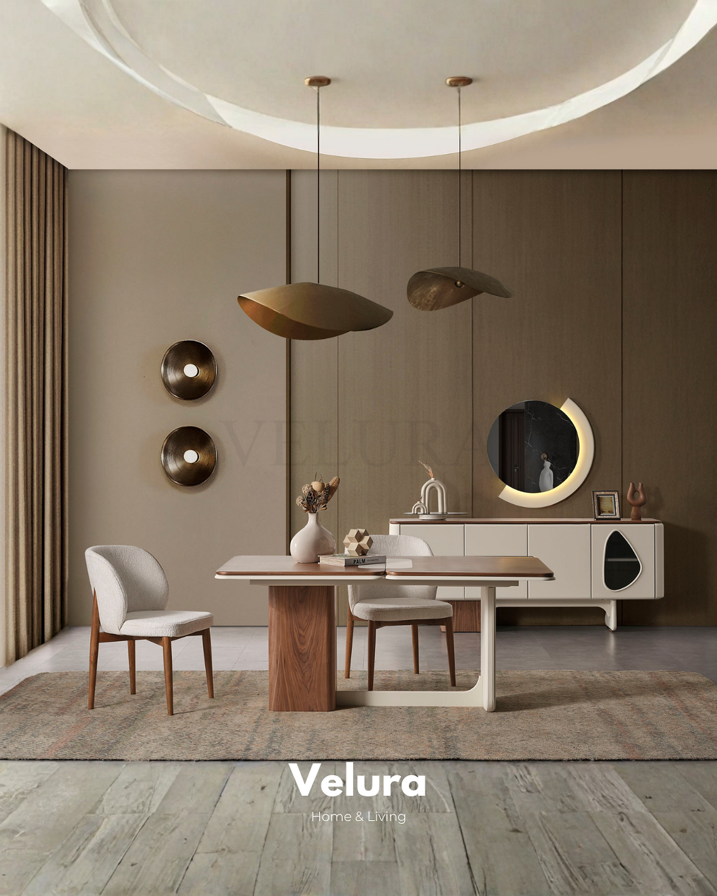 Modern yemek odası için Enna Ekru geniş yemek masası