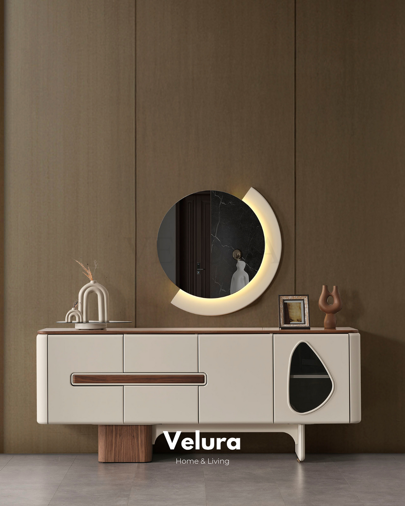 Enna Ekru Konsol modern ekru ceviz renkli aynalı konsol modeli