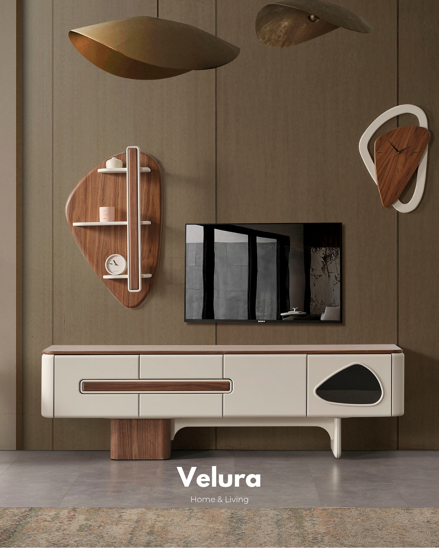 Enna Ekru TV Ünitesi ekru ceviz renkli modern salon mobilyası