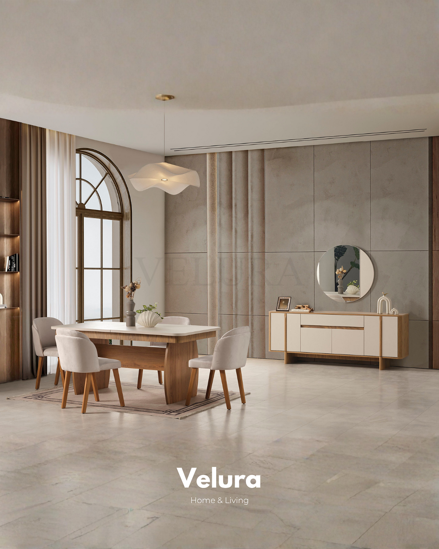 Eylül Yemek Takımı Naturel ve Krem modern yemek odası takımı