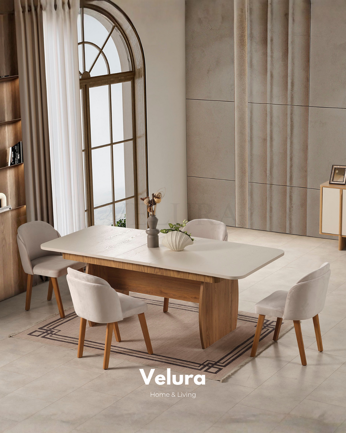 Eylül Yemek Takımı Naturel ve Krem modern yemek odası takımı