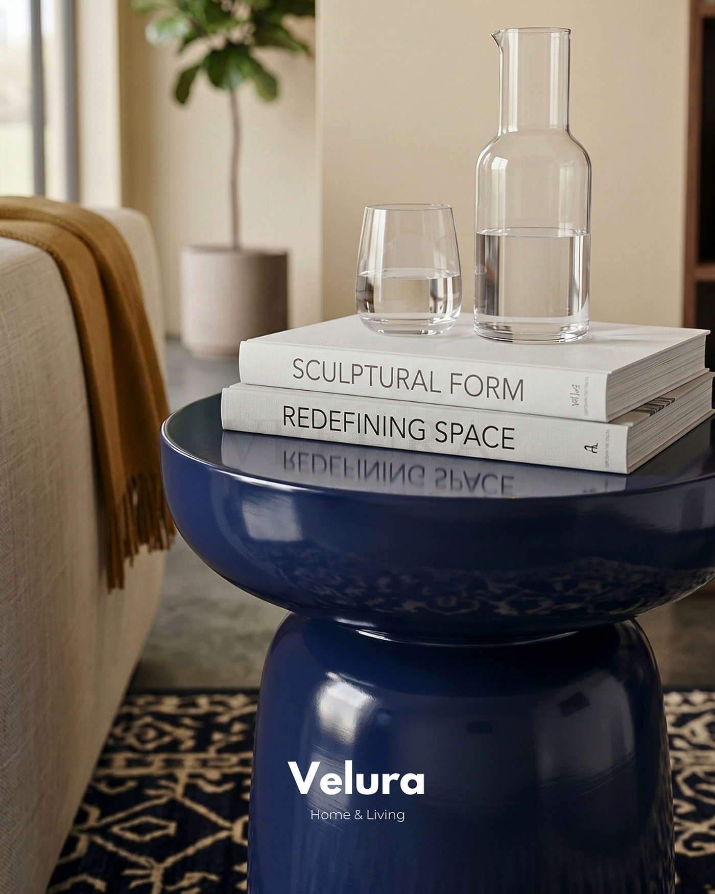 Lacivert renk Fargo mantar form yan sehpa 45x45x60
