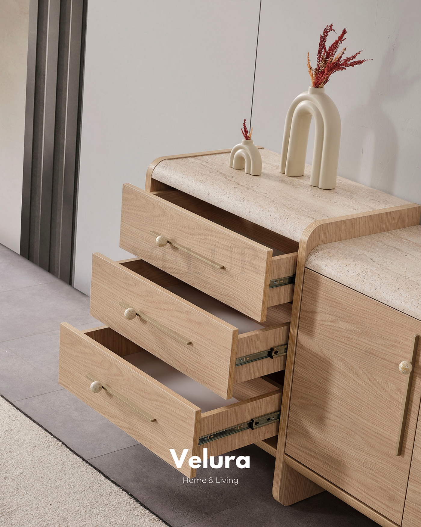 Defne Konsol Naturel Meşe traverten desenli modern konsol modeli
