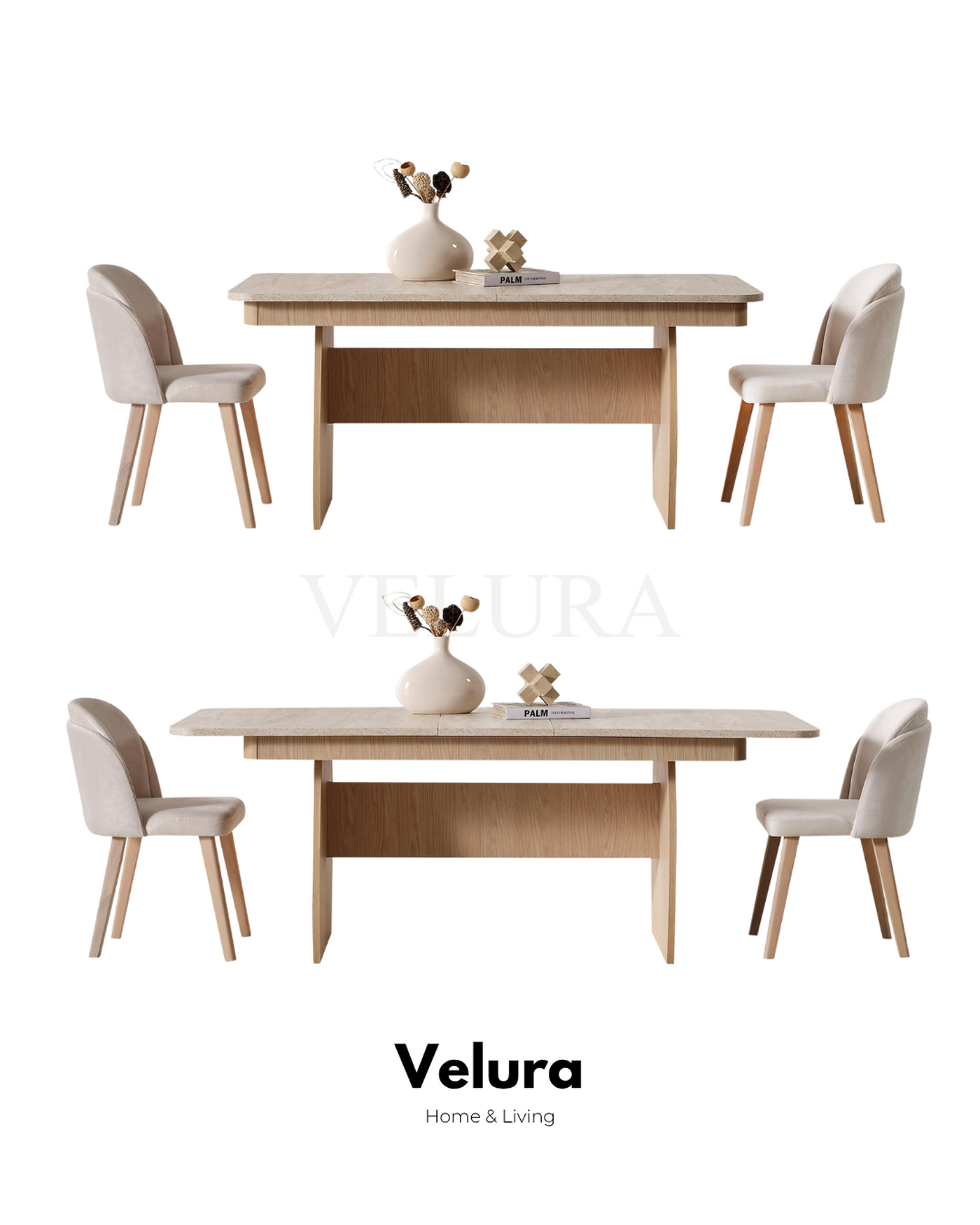 Defne Yemek Masası Natural Meşe traverten desenli açılır yemek masası