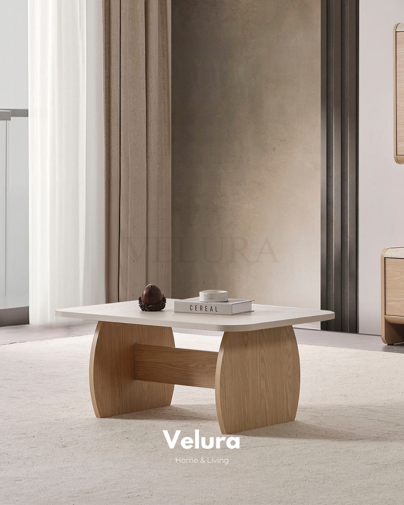 Defne Orta Sehpa Naturel Meşe traverten desenli modern sehpa