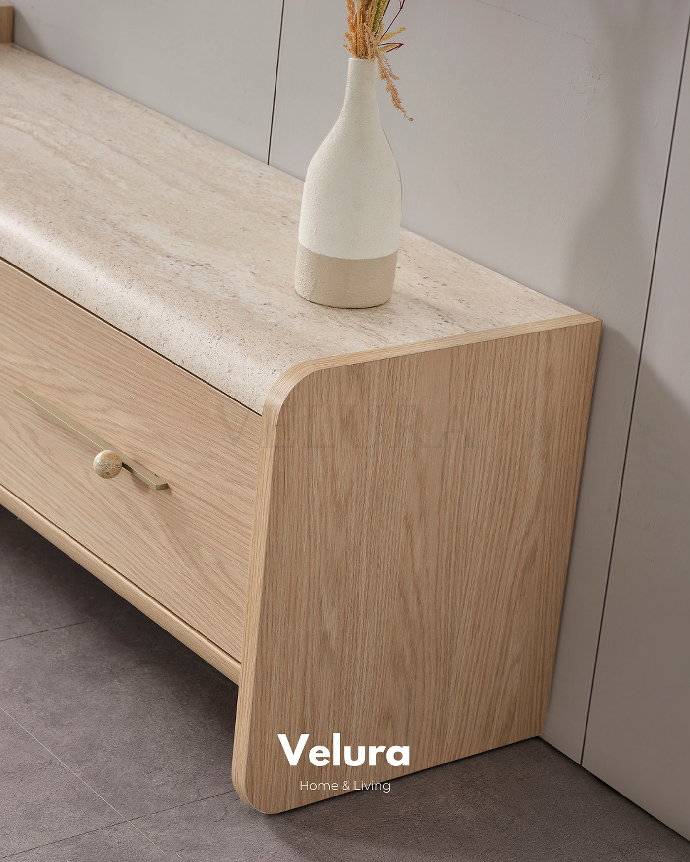 Defne Tv Ünitesi Natural Meşe traverten desenli modern tv ünitesi