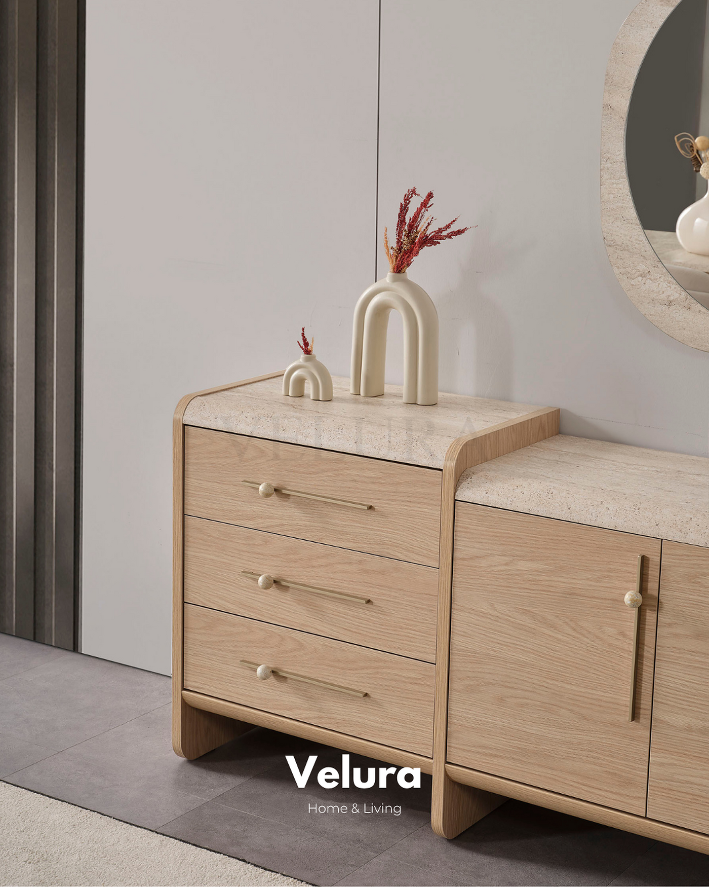 Defne Konsol Naturel Meşe traverten desenli modern konsol modeli
