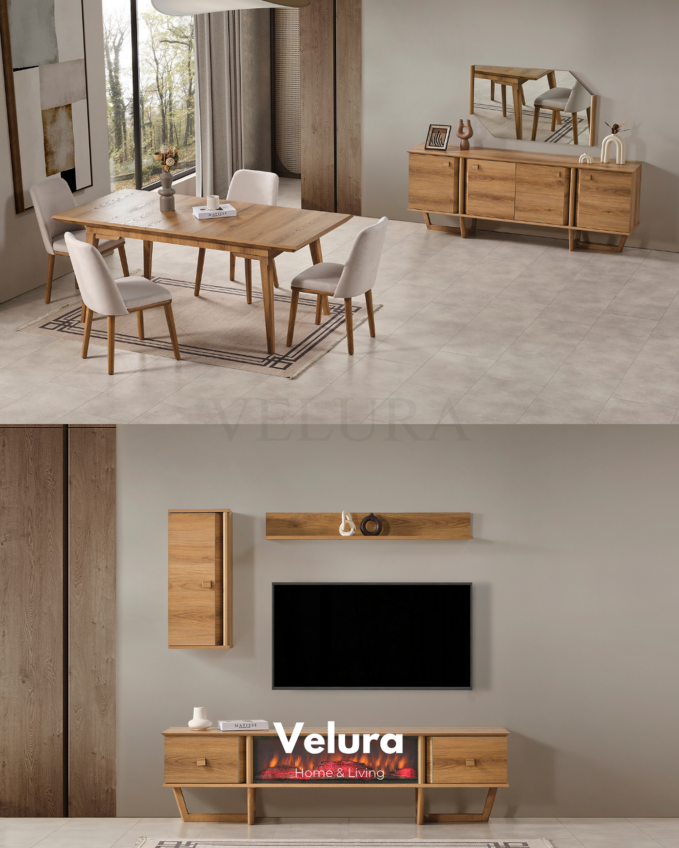 Kolezyum Yemek Masası Naturel açılabilir modern yemek masası