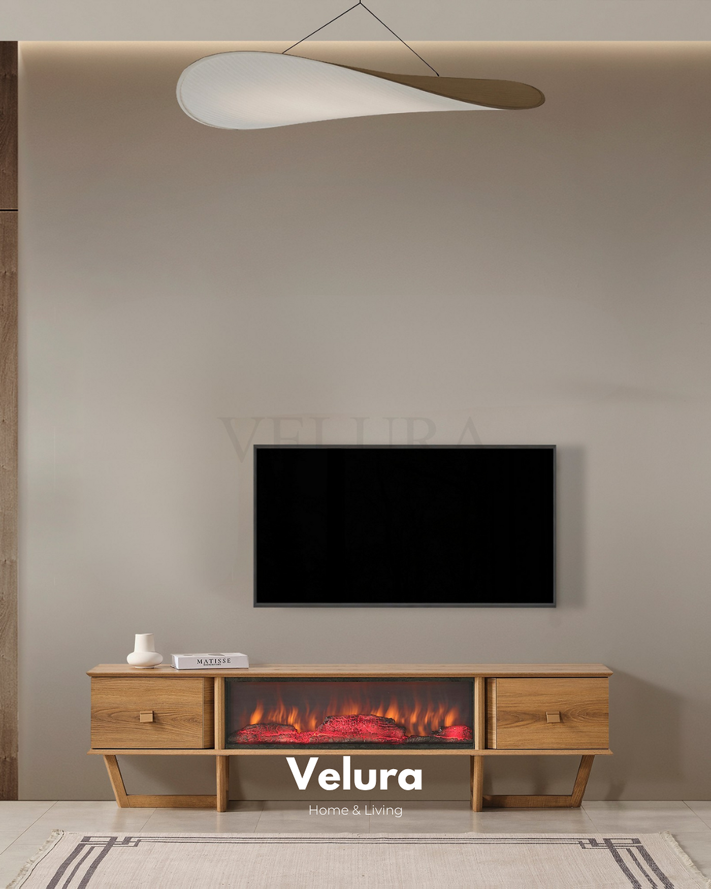 Kolezyum Tv Ünitesi Naturel şömine seçenekli modern tv ünitesi