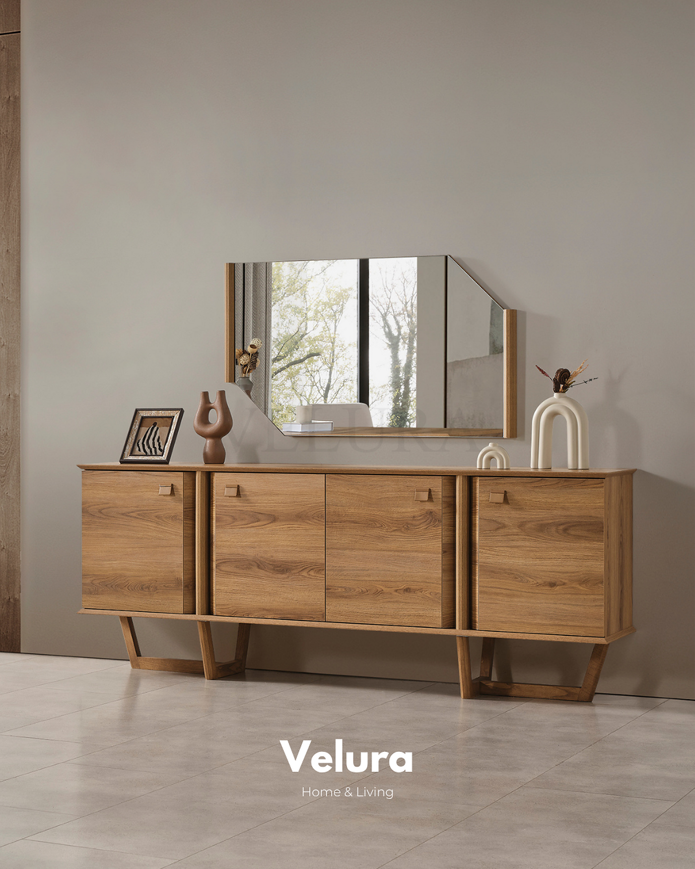 Kolezyum Konsol Naturel 4 kapaklı modern yemek odası konsolu