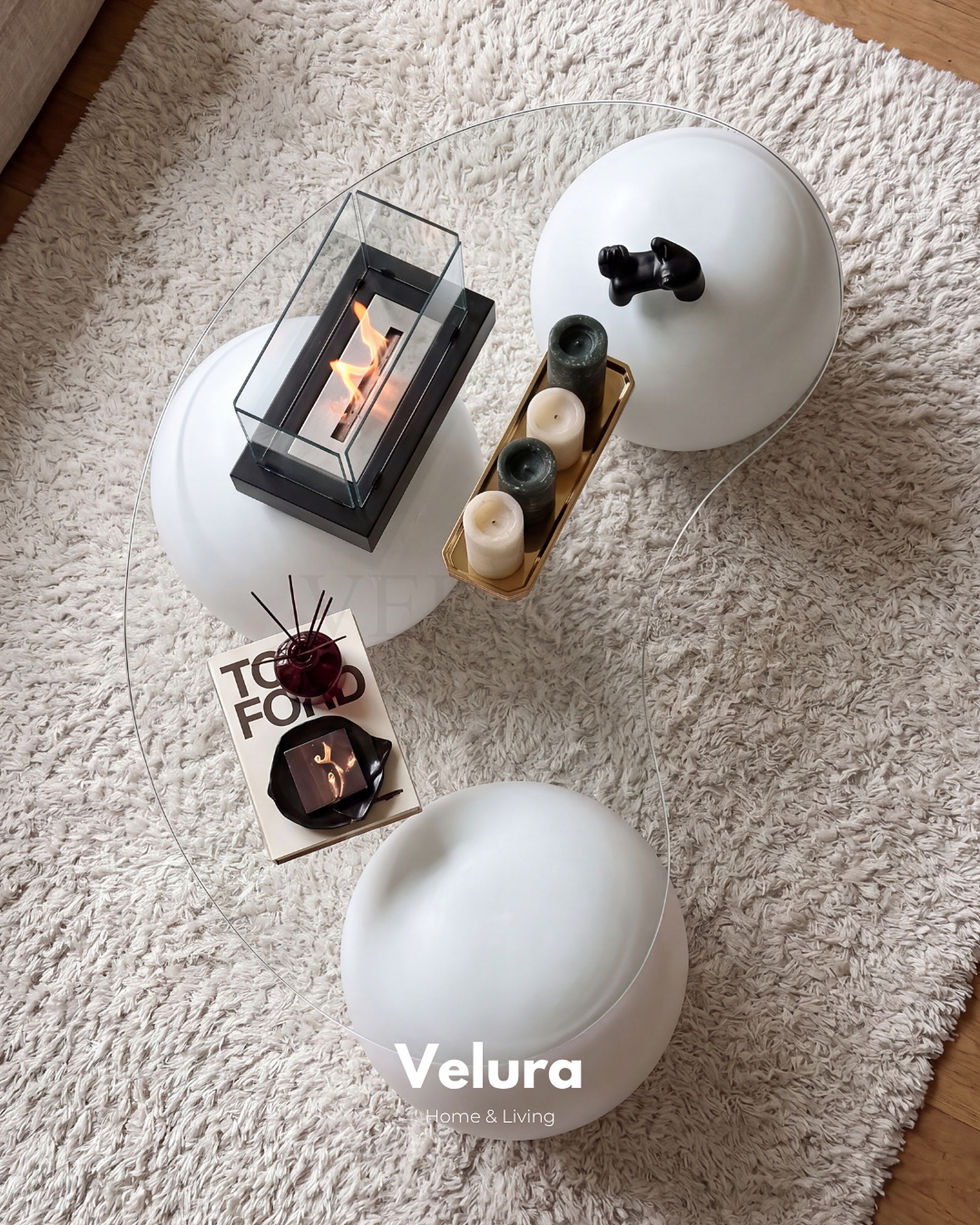 Velura Home beyaz camlı sehpa