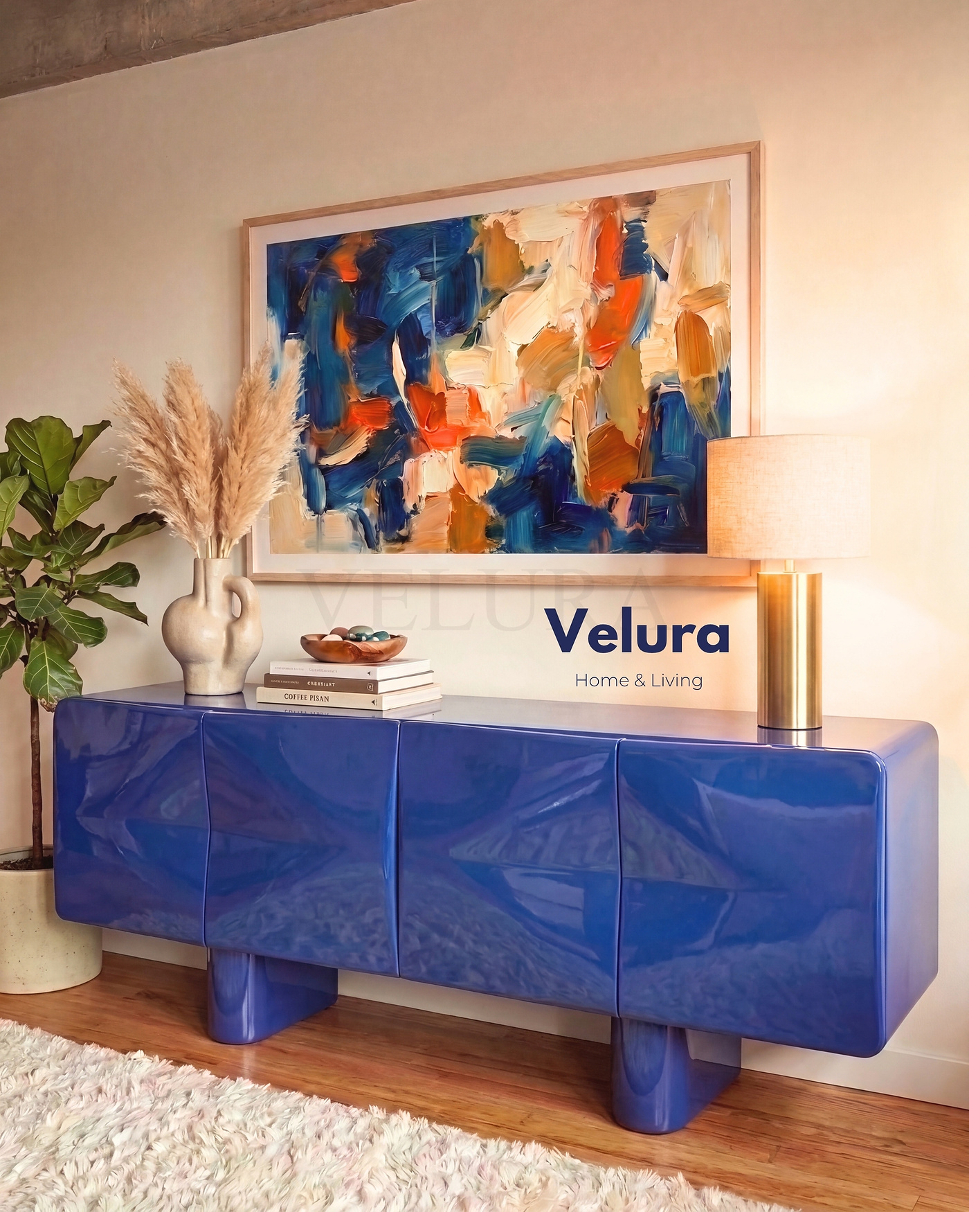Lura Konsol 200 cm mavi dört kapılı MDF tasarım