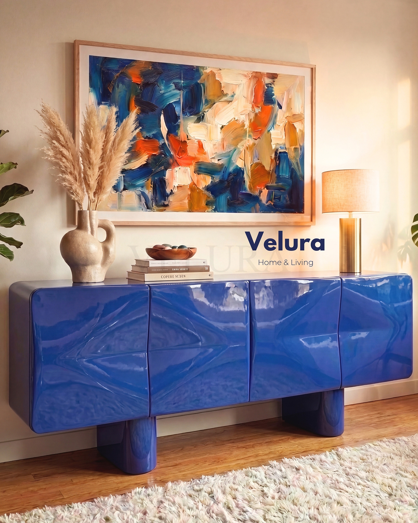 Lura Konsol 200 cm mavi dört kapılı MDF tasarım