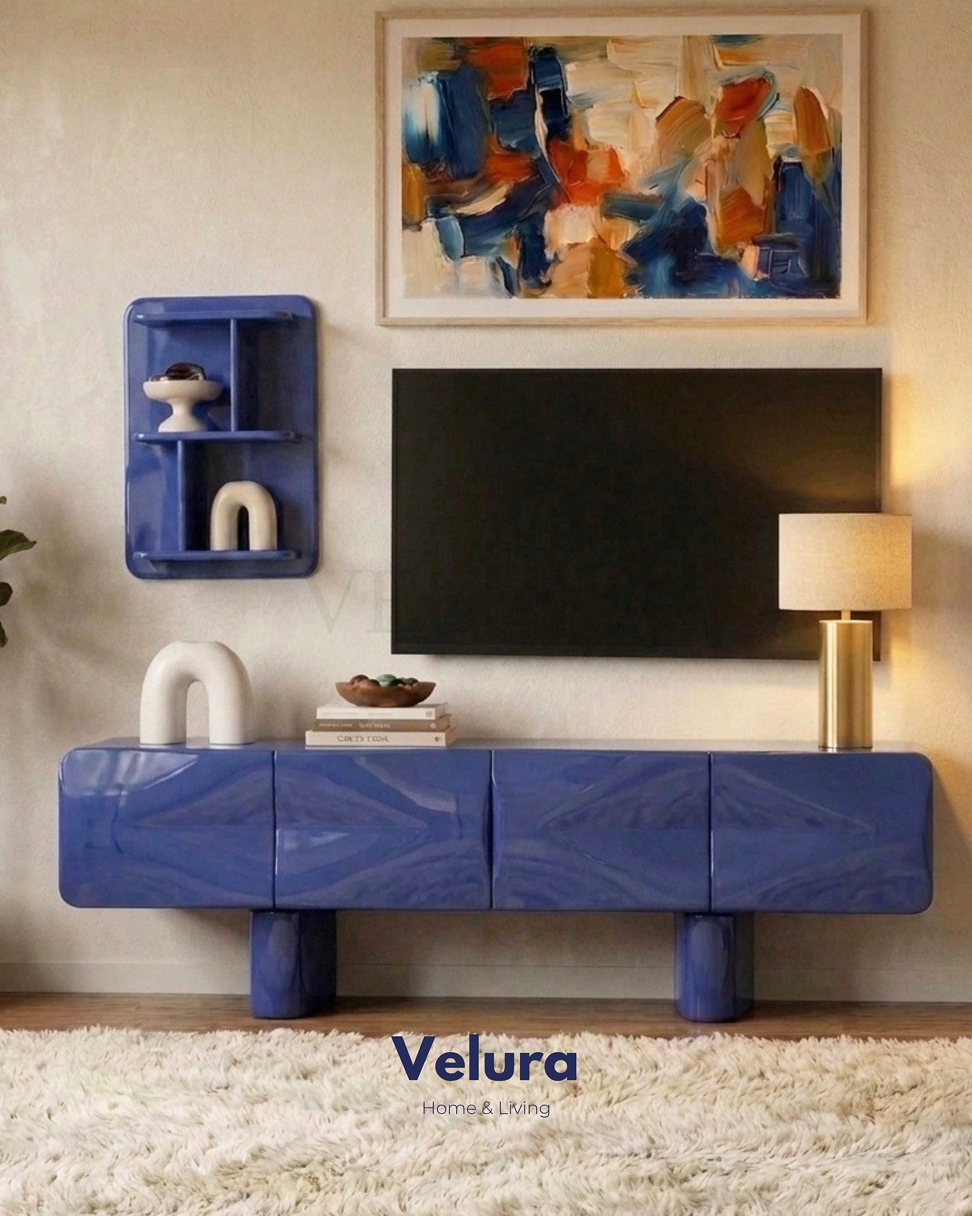 Lura mavi boyalı MDF modern TV ünitesi