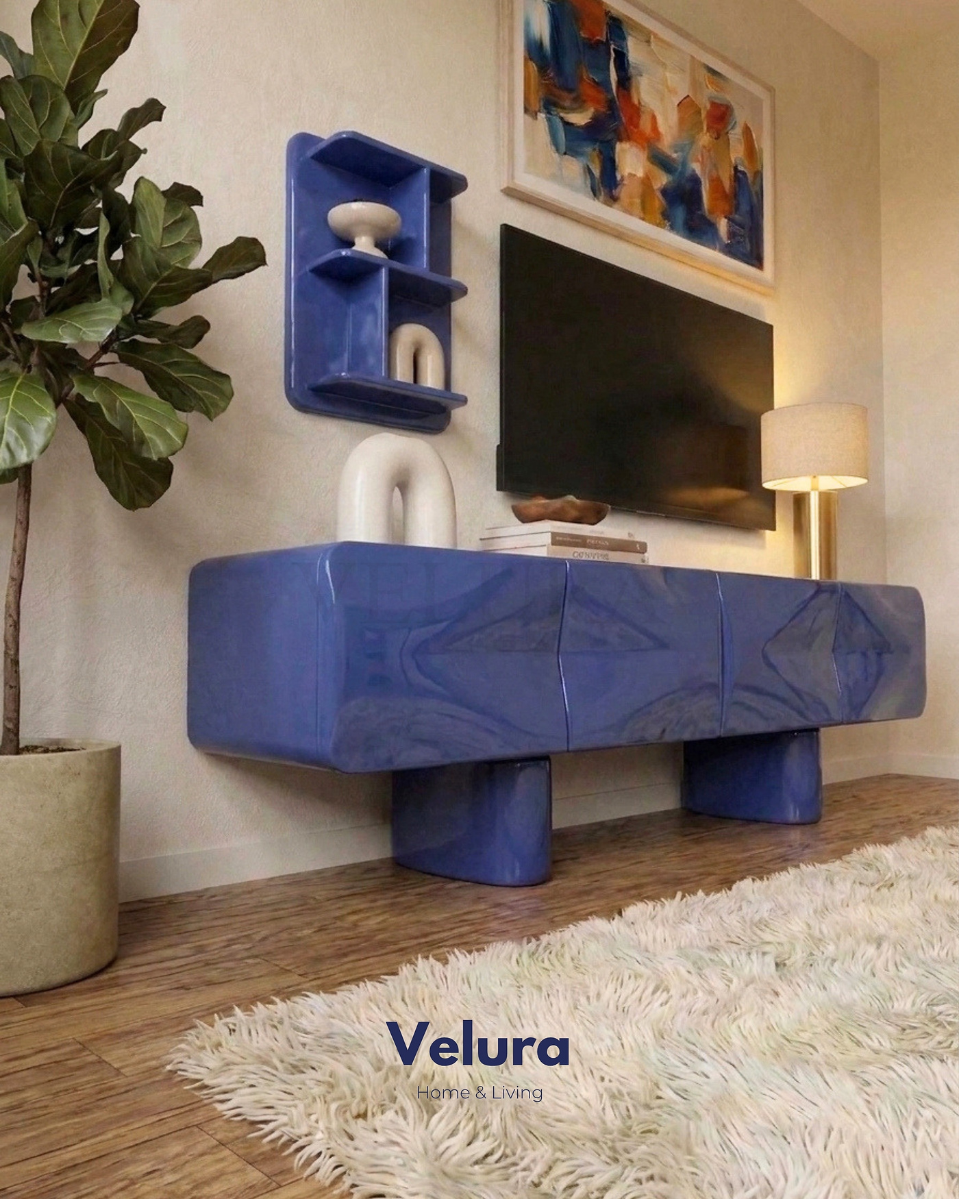 Lura mavi boyalı MDF modern TV ünitesi