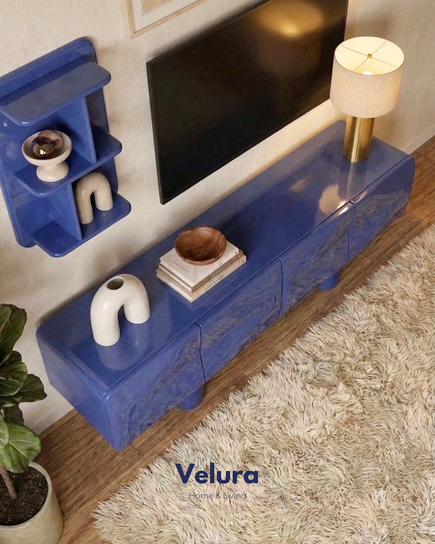 Lura mavi boyalı MDF modern TV ünitesi